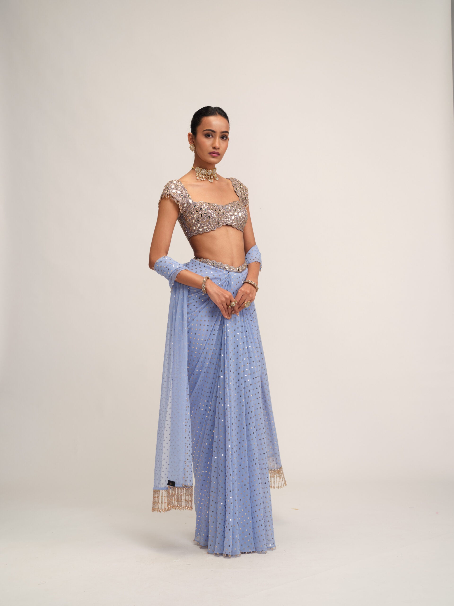 Dew Blue Draped Skirt Set 4