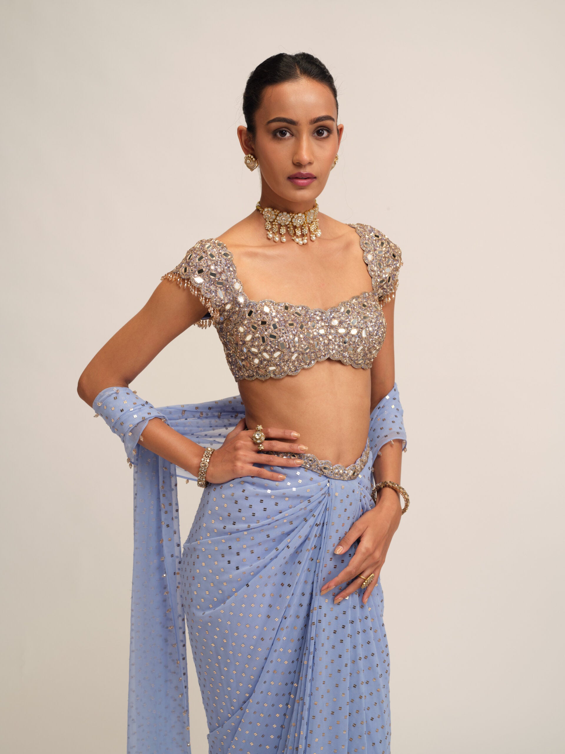 Dew Blue Draped Skirt Set 2
