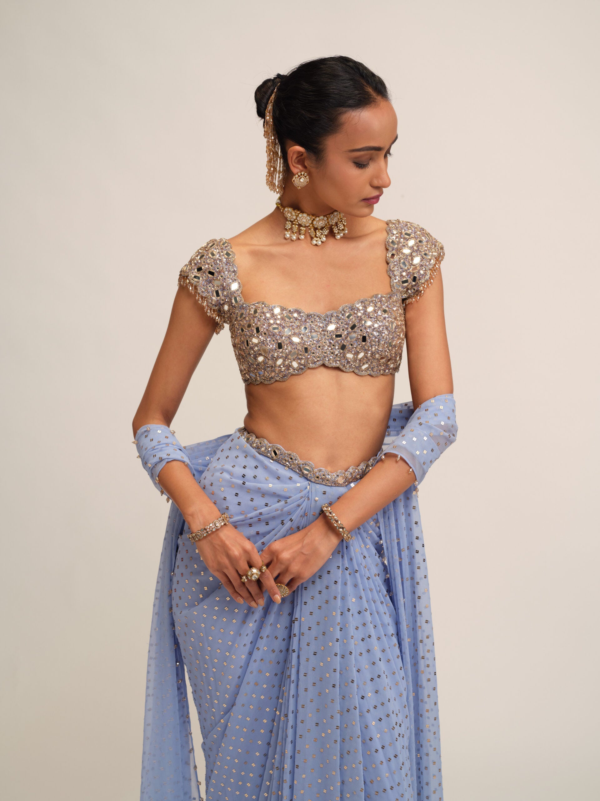 Dew Blue Draped Skirt Set 3