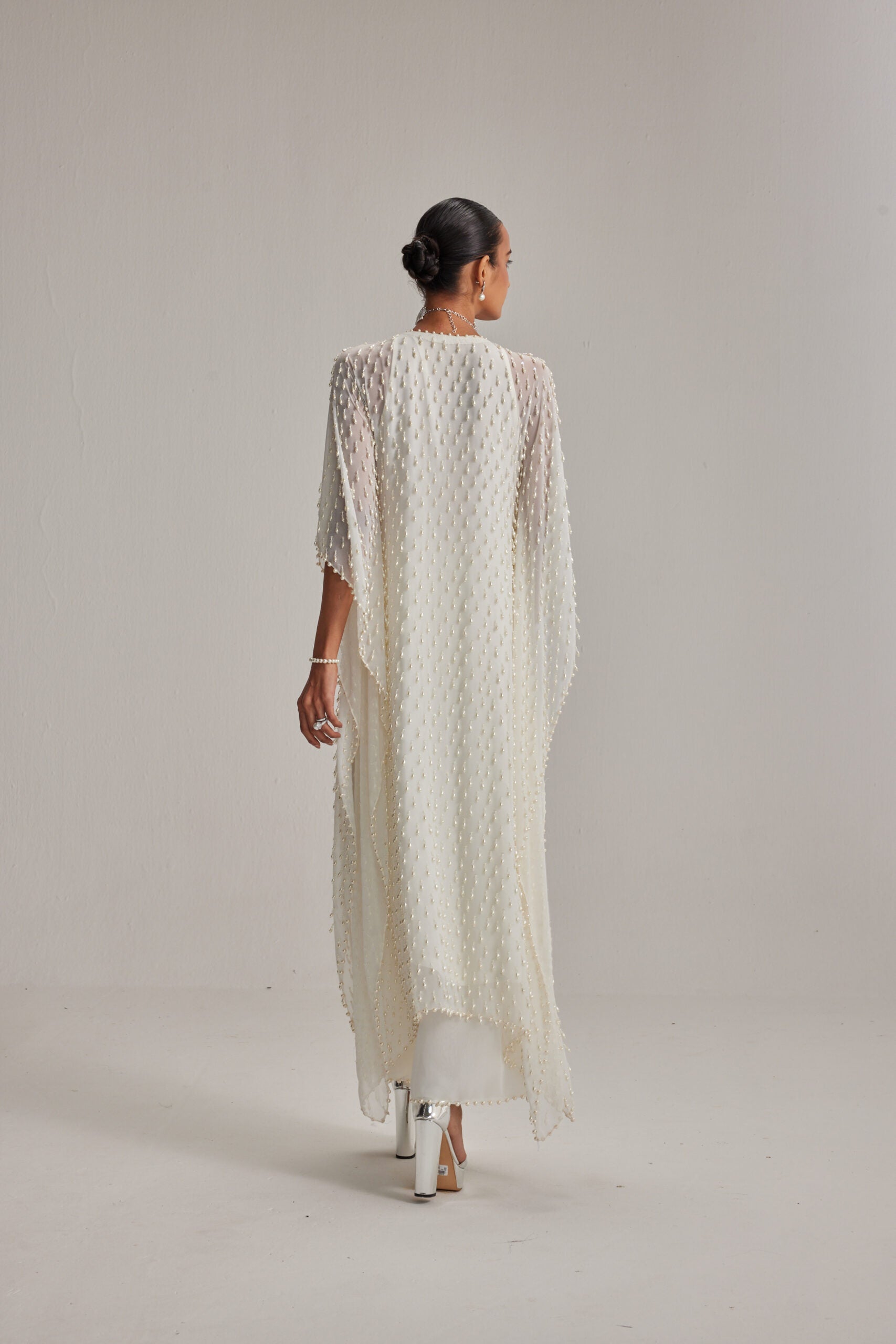 Off White Pearl Drop Kaftaan set