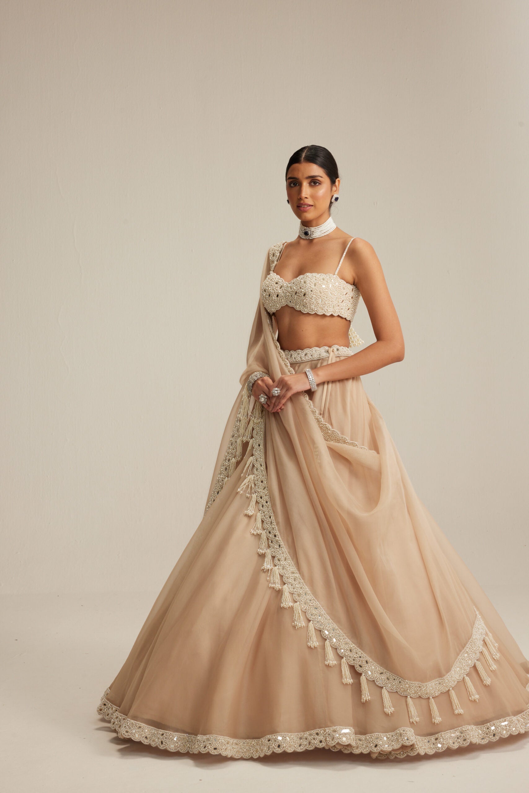 Light Beige Organza Lehenga Set Light Beige Organza Lehenga Set