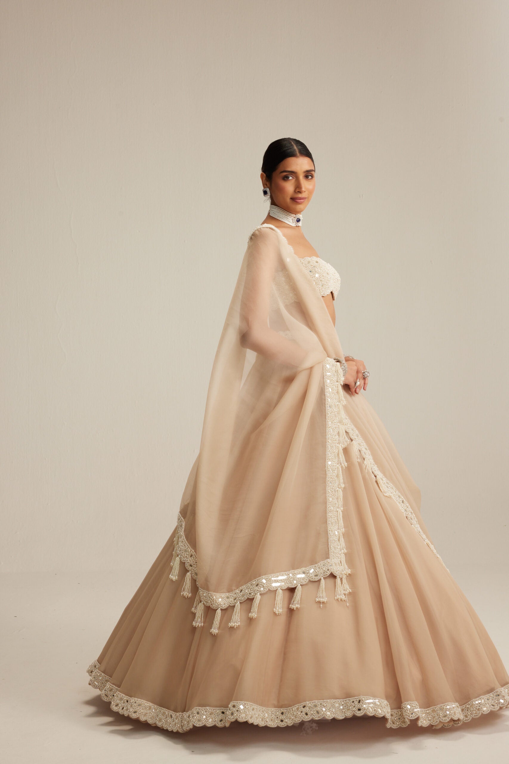 Light Beige Organza Lehenga Set