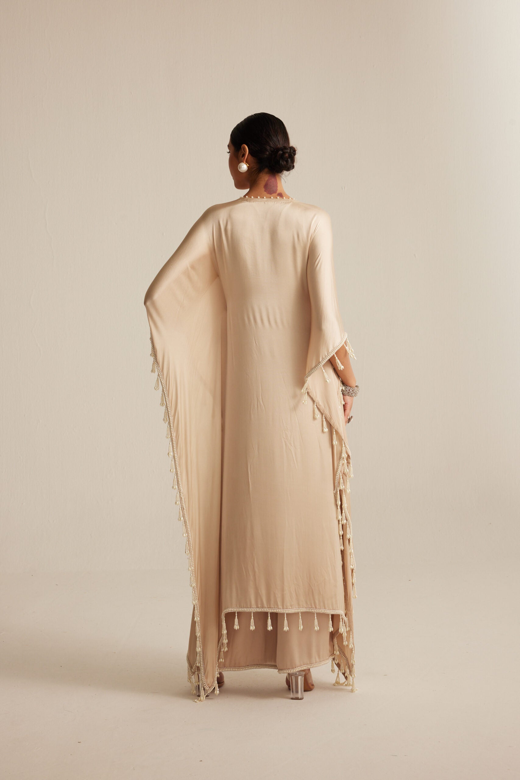 Light Beige Satin Kaftaan set