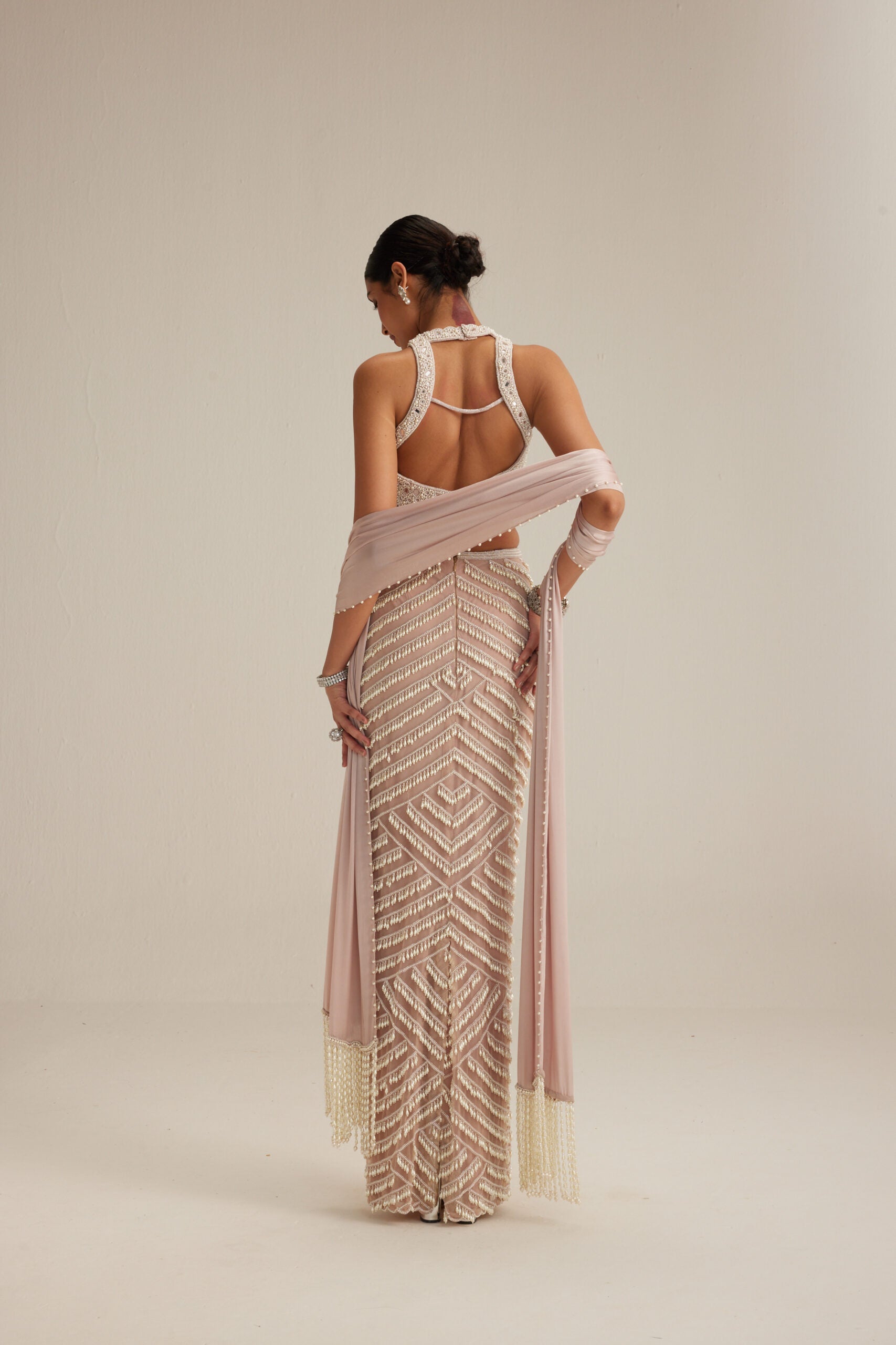 Ash Pink Pearl Drop Pencil Skirt Set