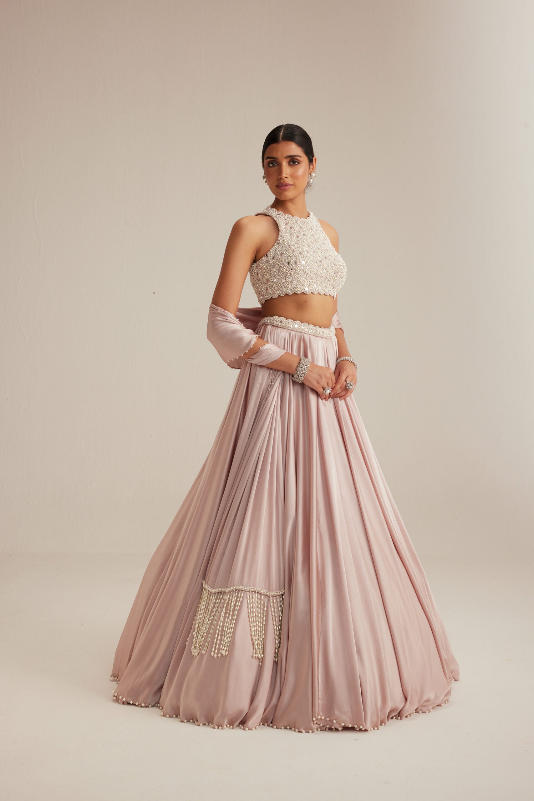 Ash Pink Satin skirt Set