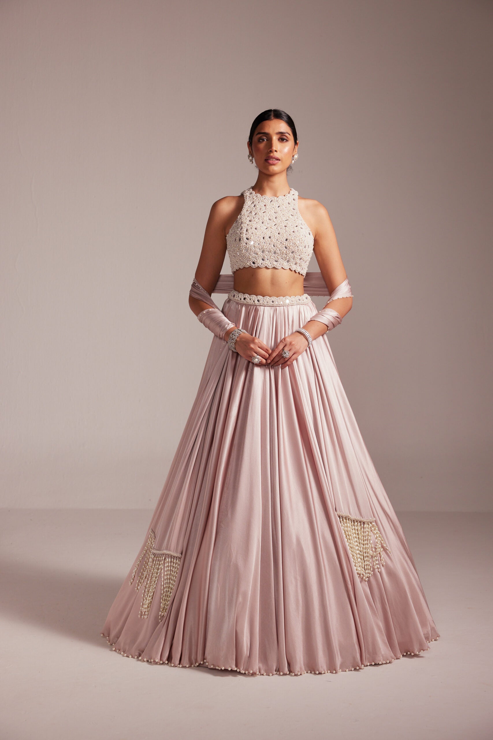 Ash Pink Satin skirt Set