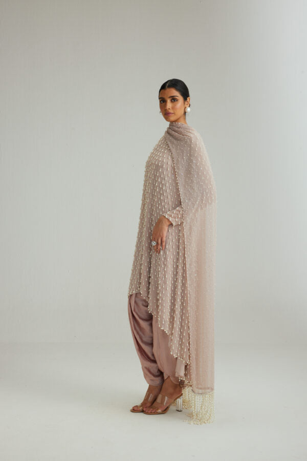 Ash Pink Pearl Drop Kurta set with Dupatta