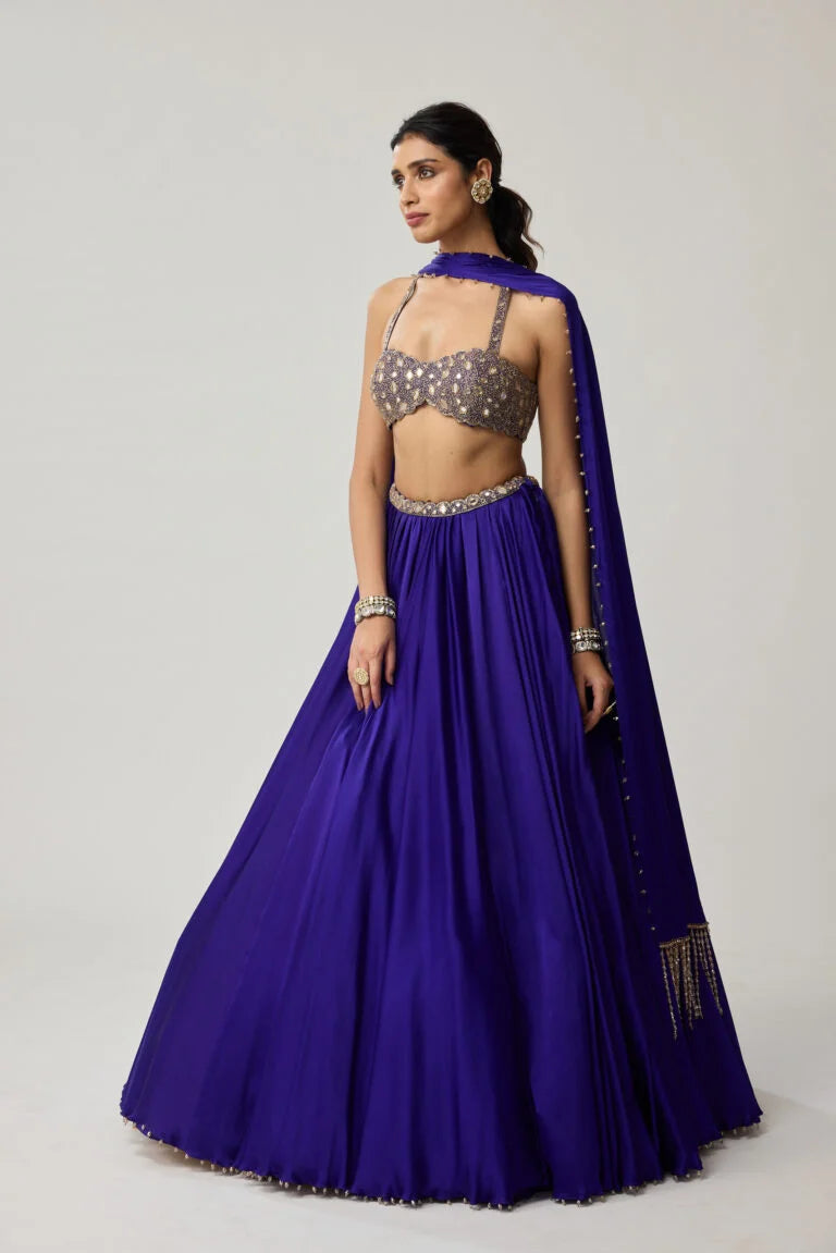 Persian Blue Mirror Satin Skirt Set