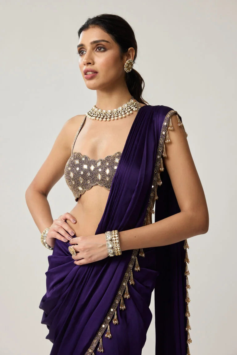 Royalty Purple Mirror Draped Saree Set