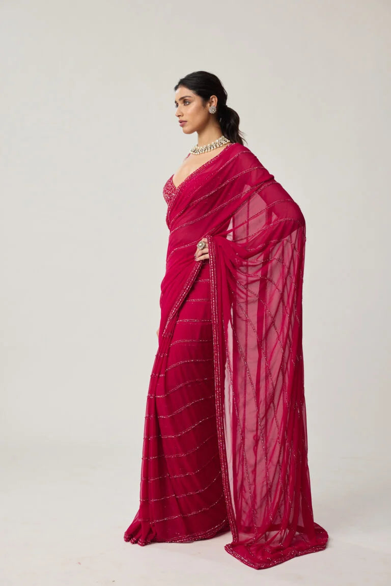Ruby Red Crystal Saree set