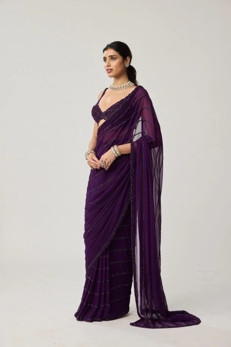 Royalty Purple Crystal Saree Set