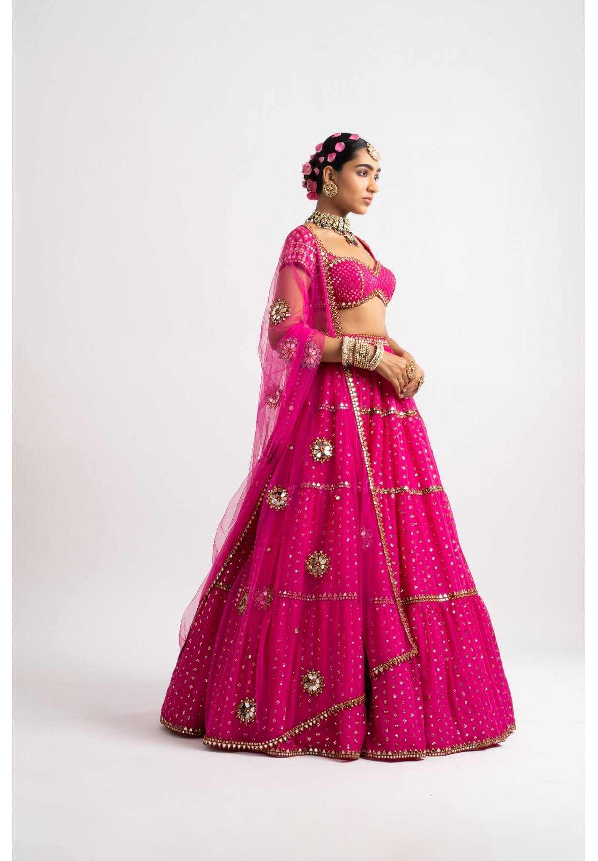 Fuschia Multi Tier Lehenga Set