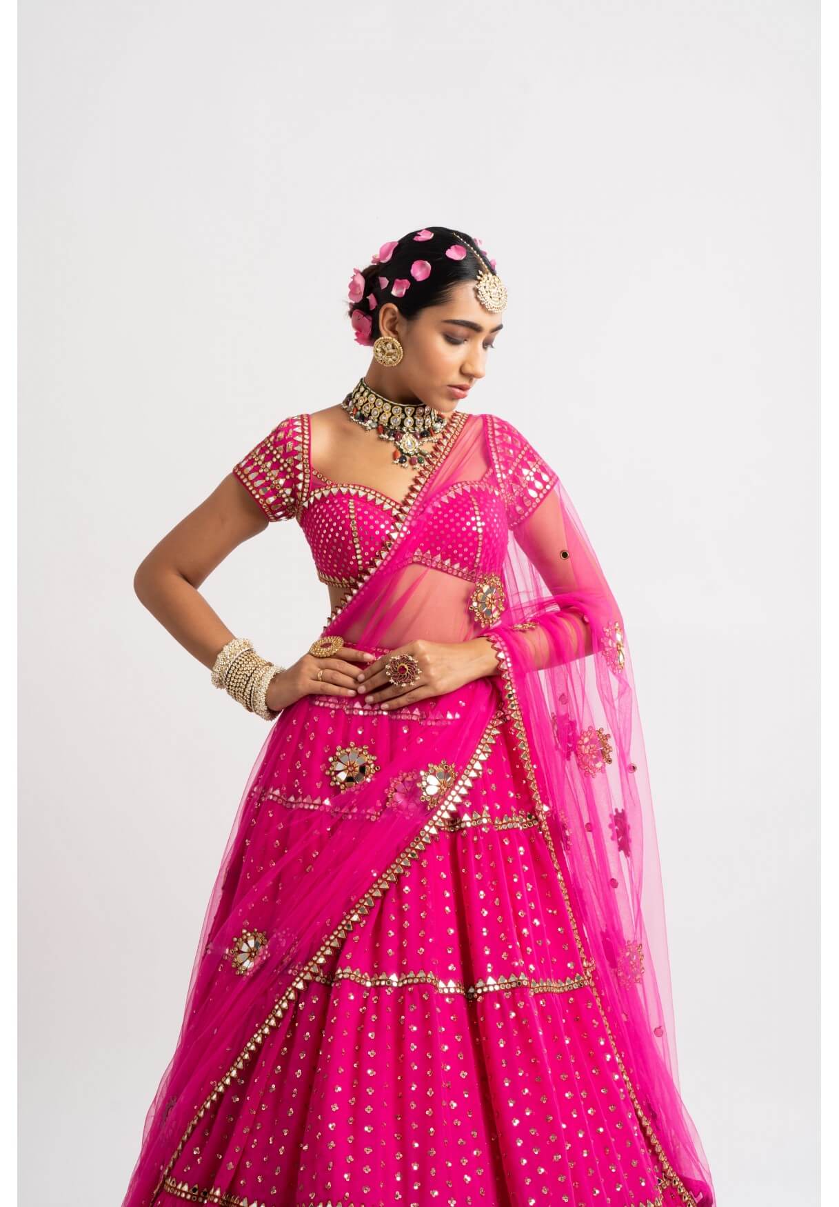 Fuschia Multi Tier Lehenga Set