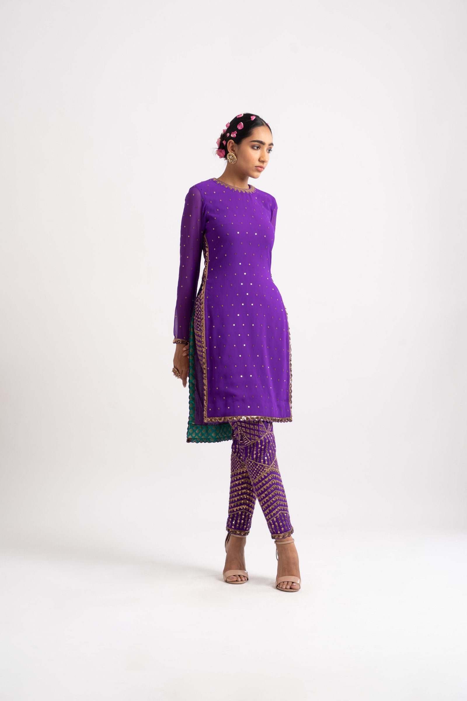 Purple Round Neck Multi Geo Pant Kurta Set