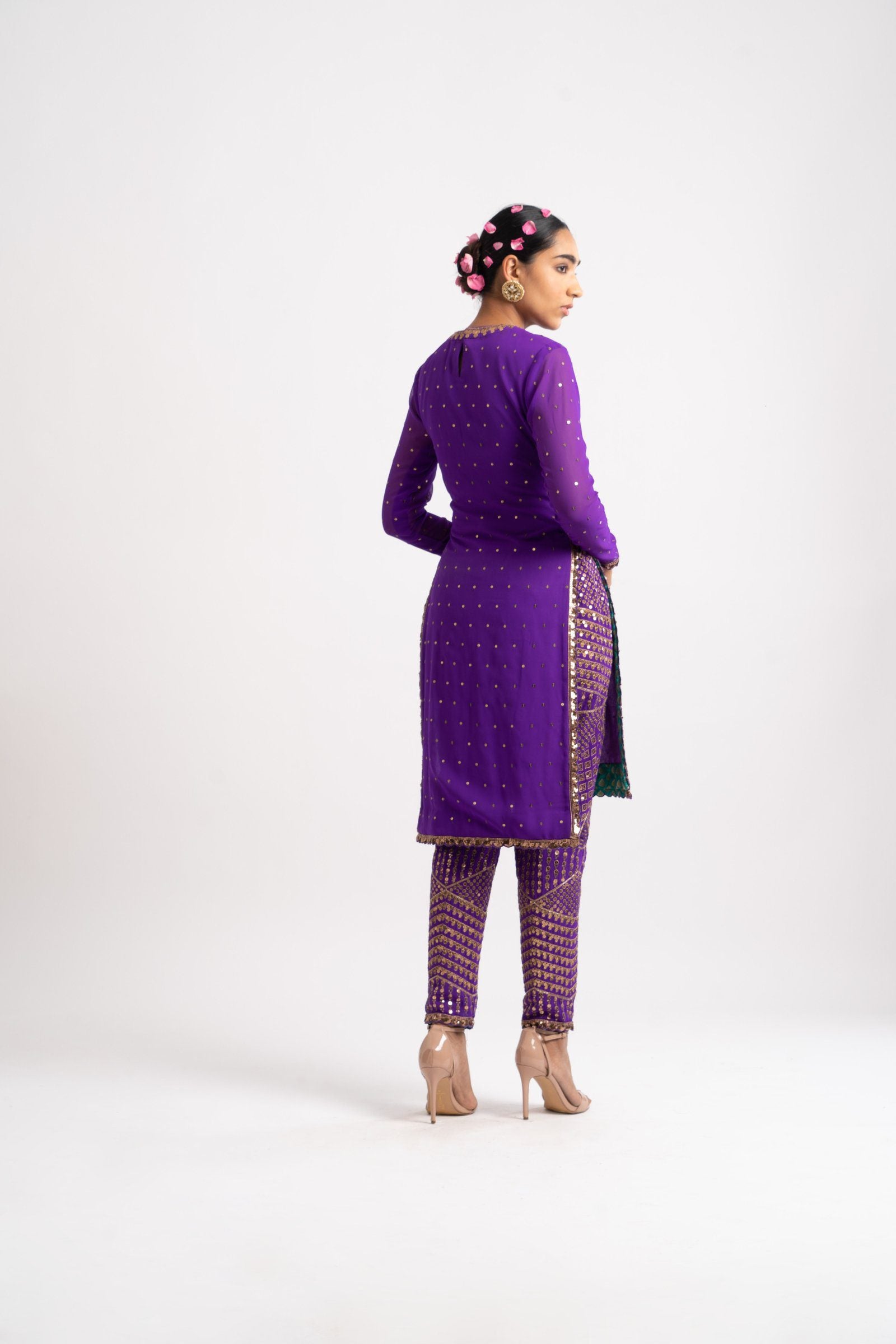 Purple Round Neck Multi Geo Pant Kurta Set