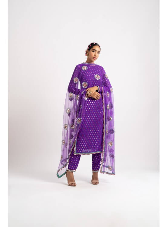 Purple Multi Polka Pant Kurta Set