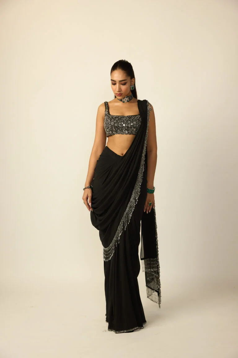Black Georgette Tassel Saree - Ready to Ship