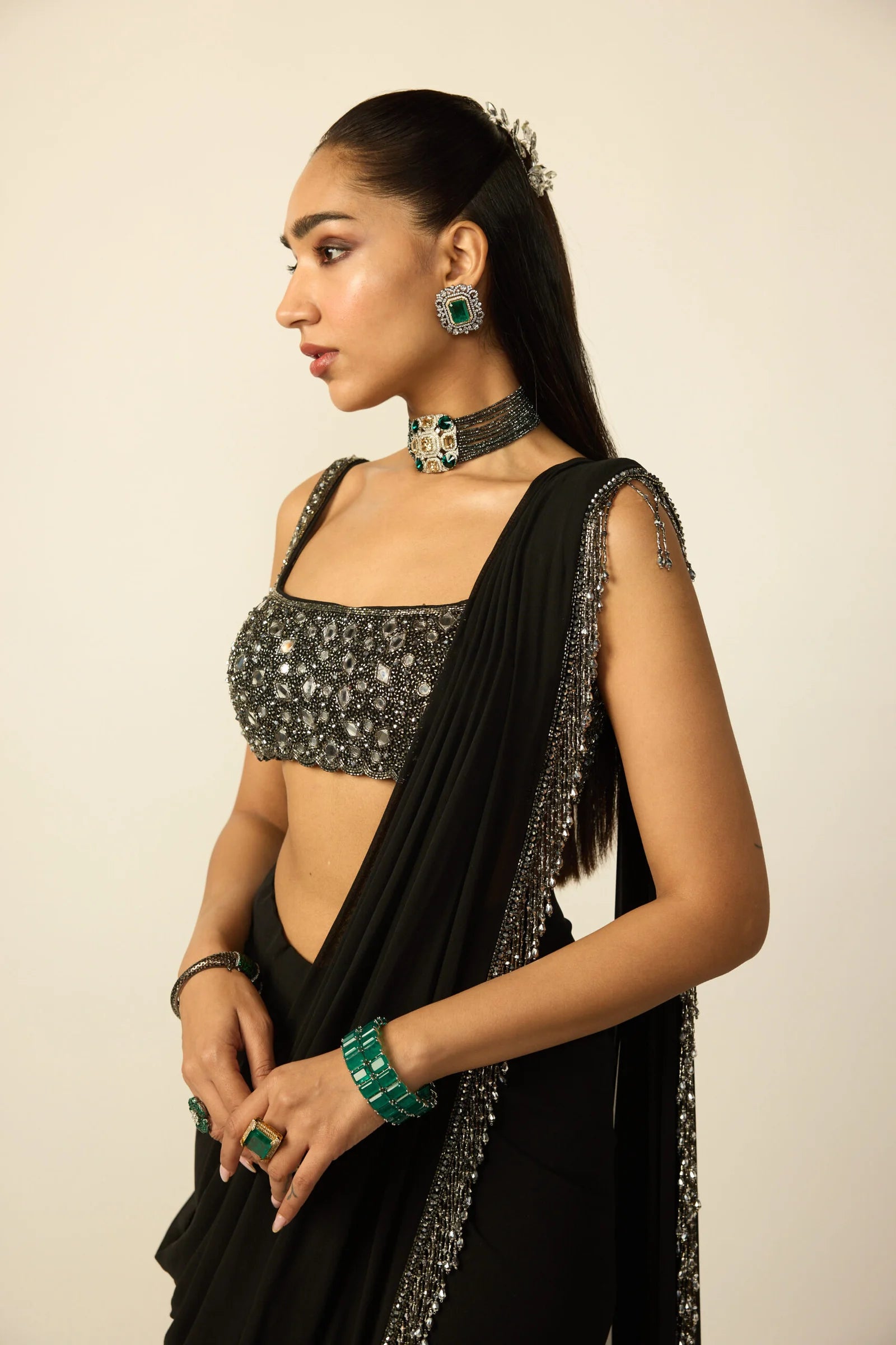 Black Georgette Tassel Saree - Ready to Ship