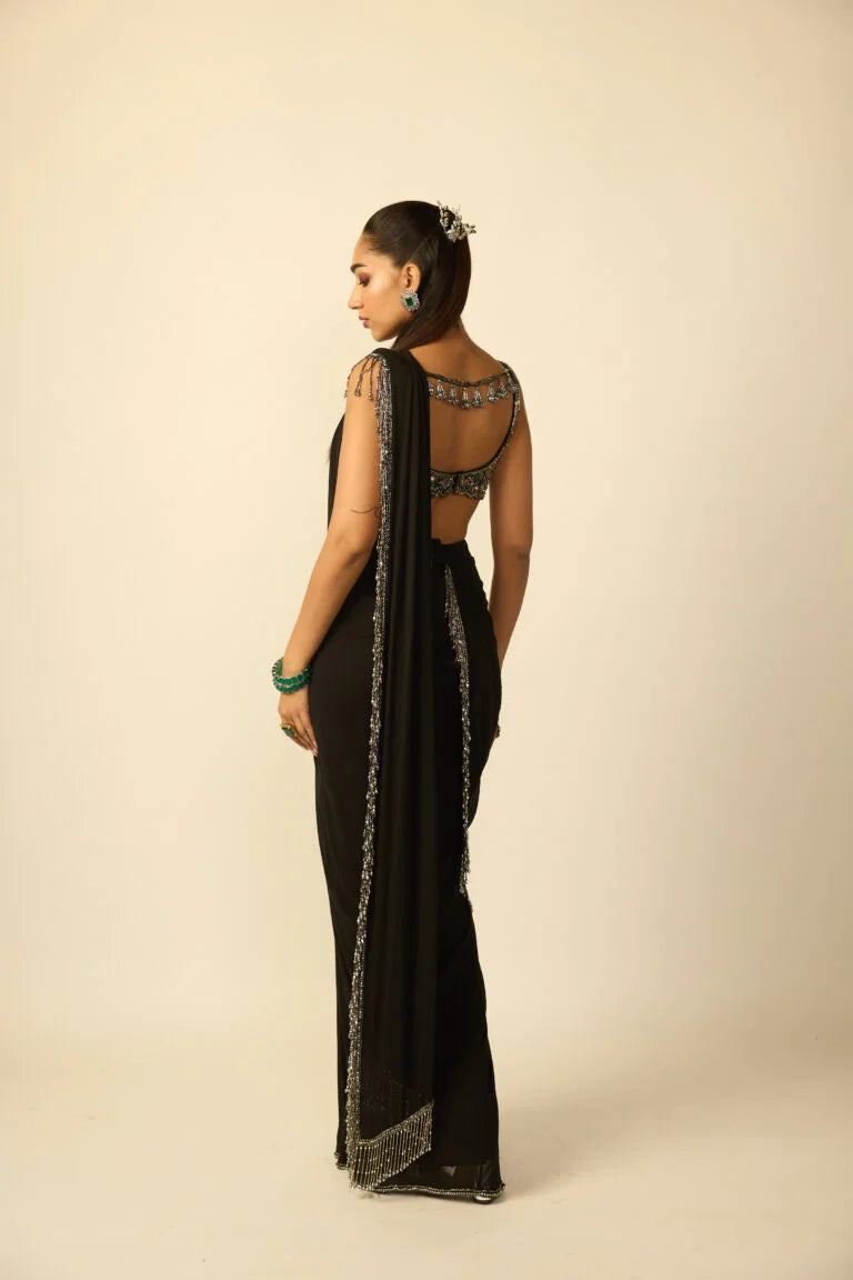 Black Georgette Tassel Saree - Ready to Ship