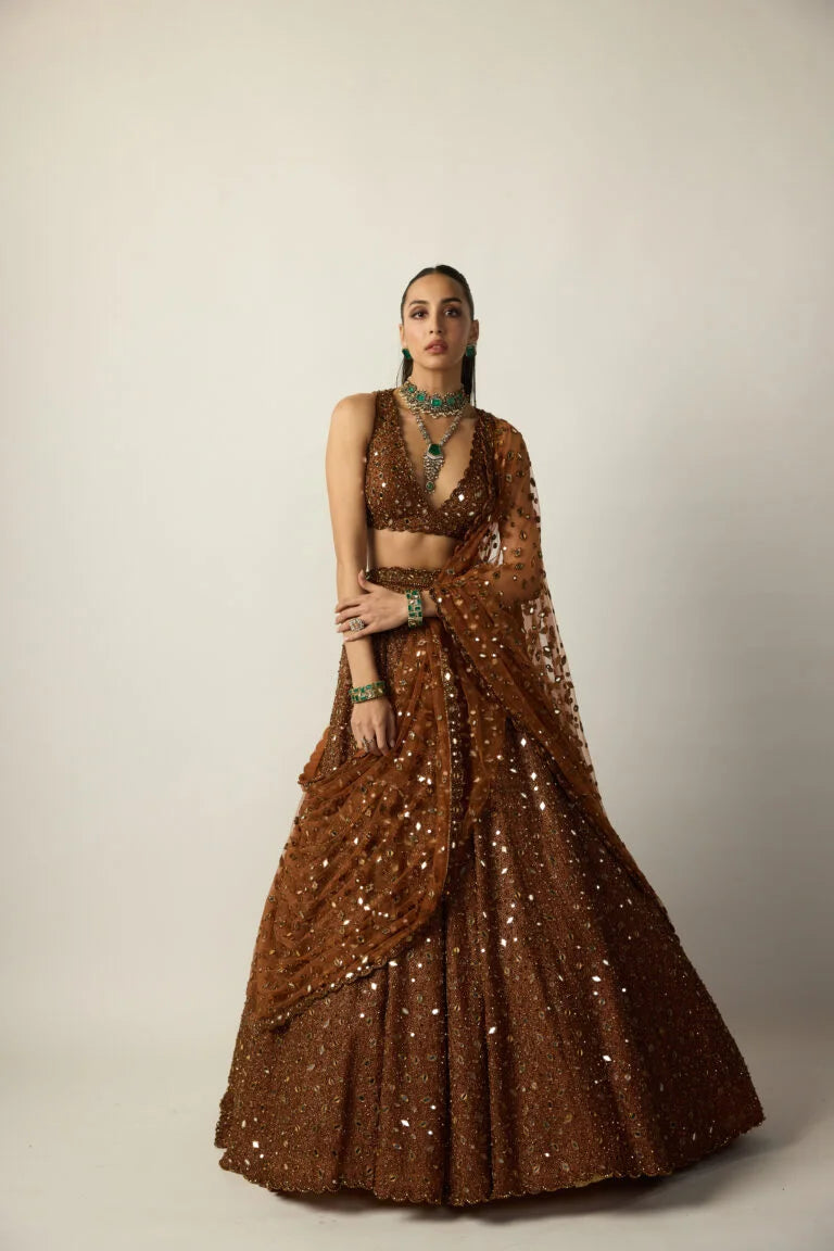 Metallic Copper Lehenga Set - Ready to Ship