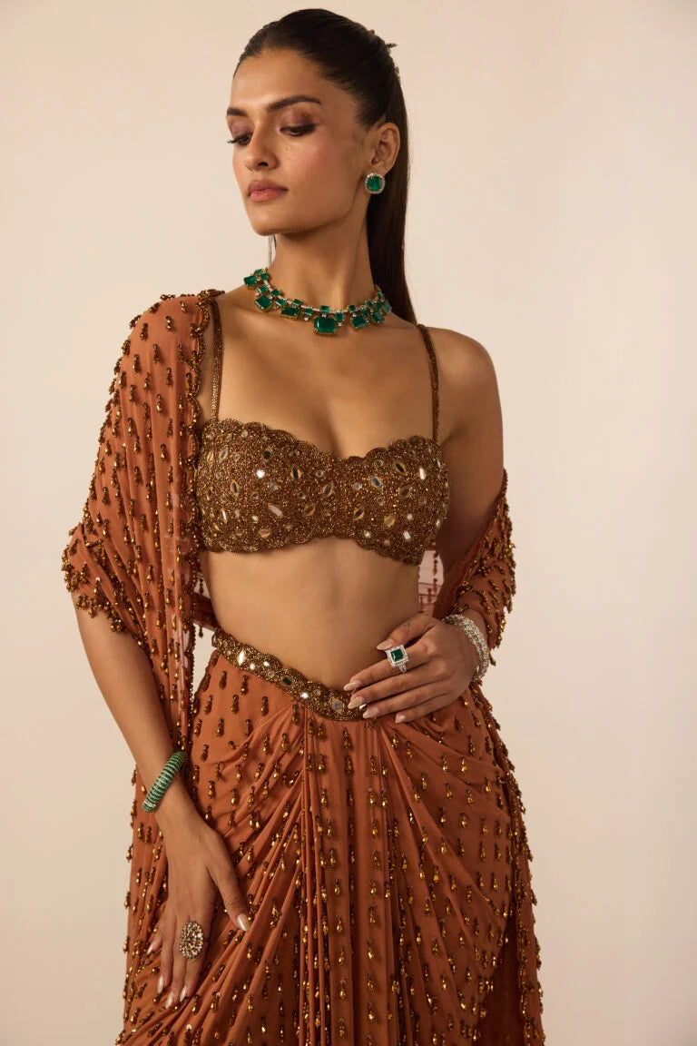 Metallic Copper Single Drop Skirt Set