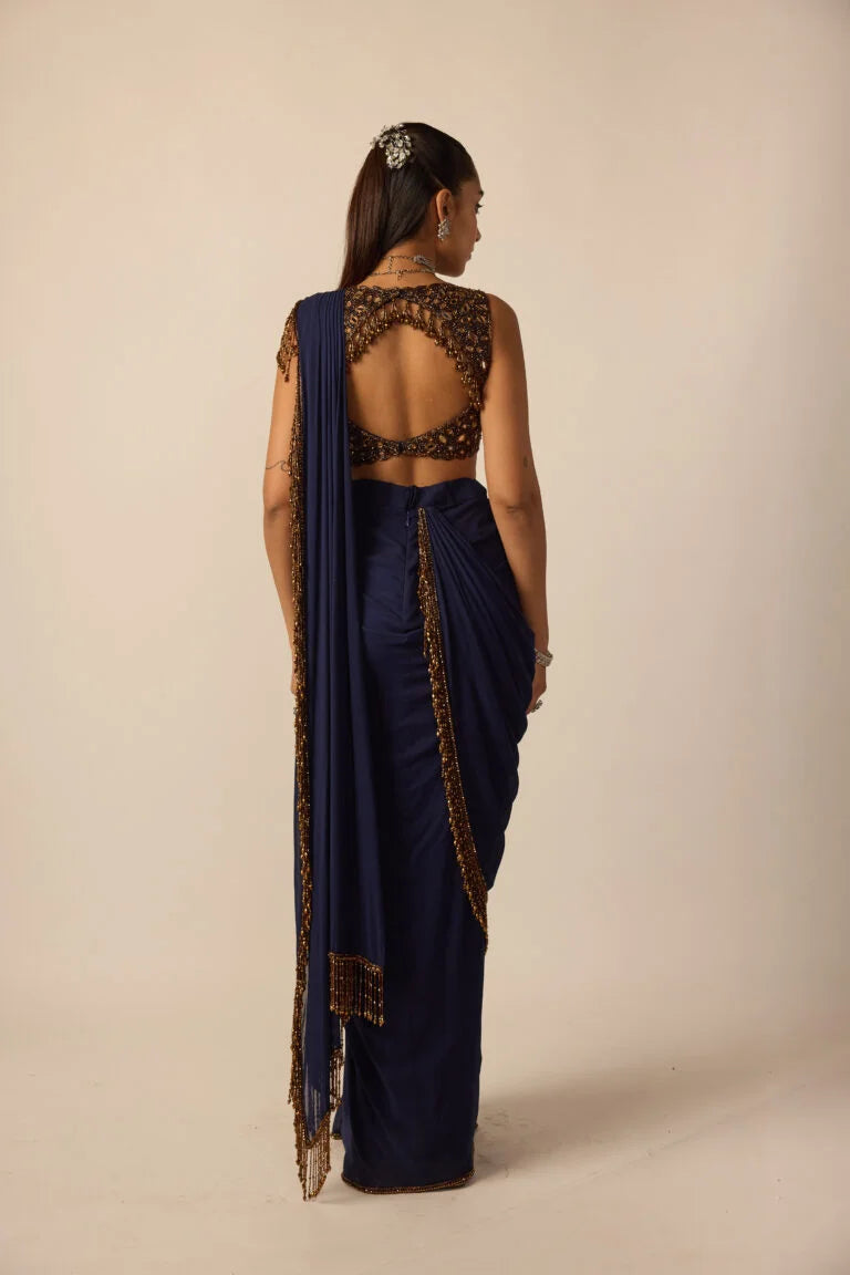 Deep Blue Georgette Tassel Saree
