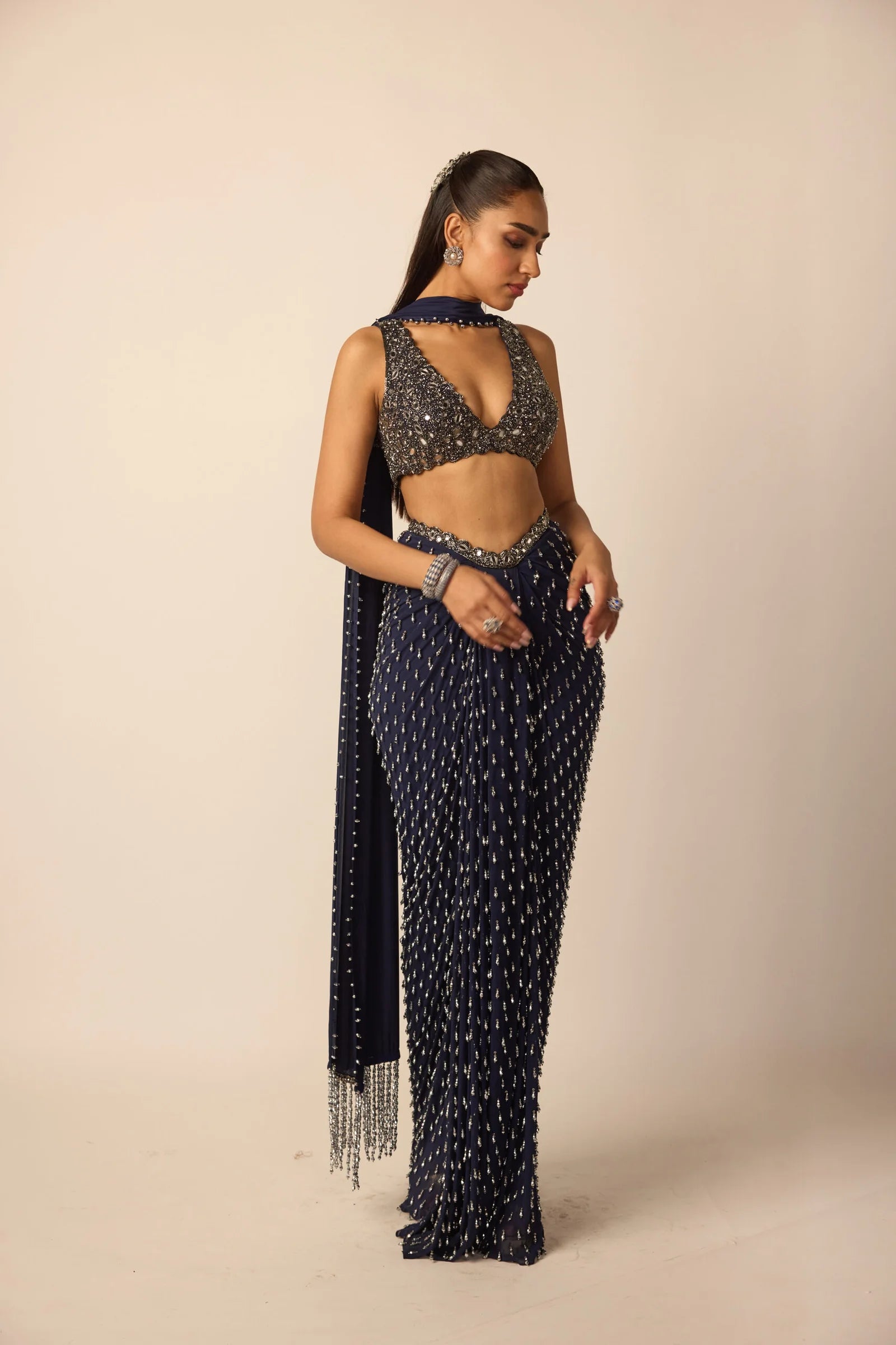 Deep Blue Single Drop Draped Skirt