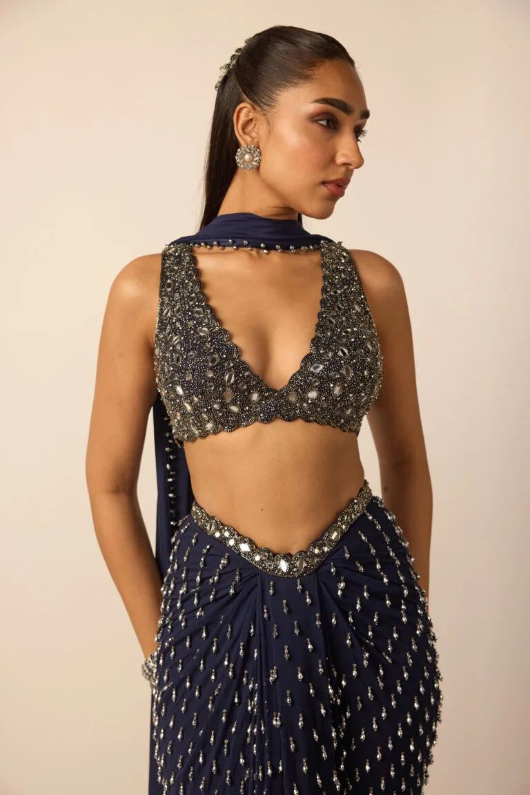 Deep Blue Single Drop Draped Skirt
