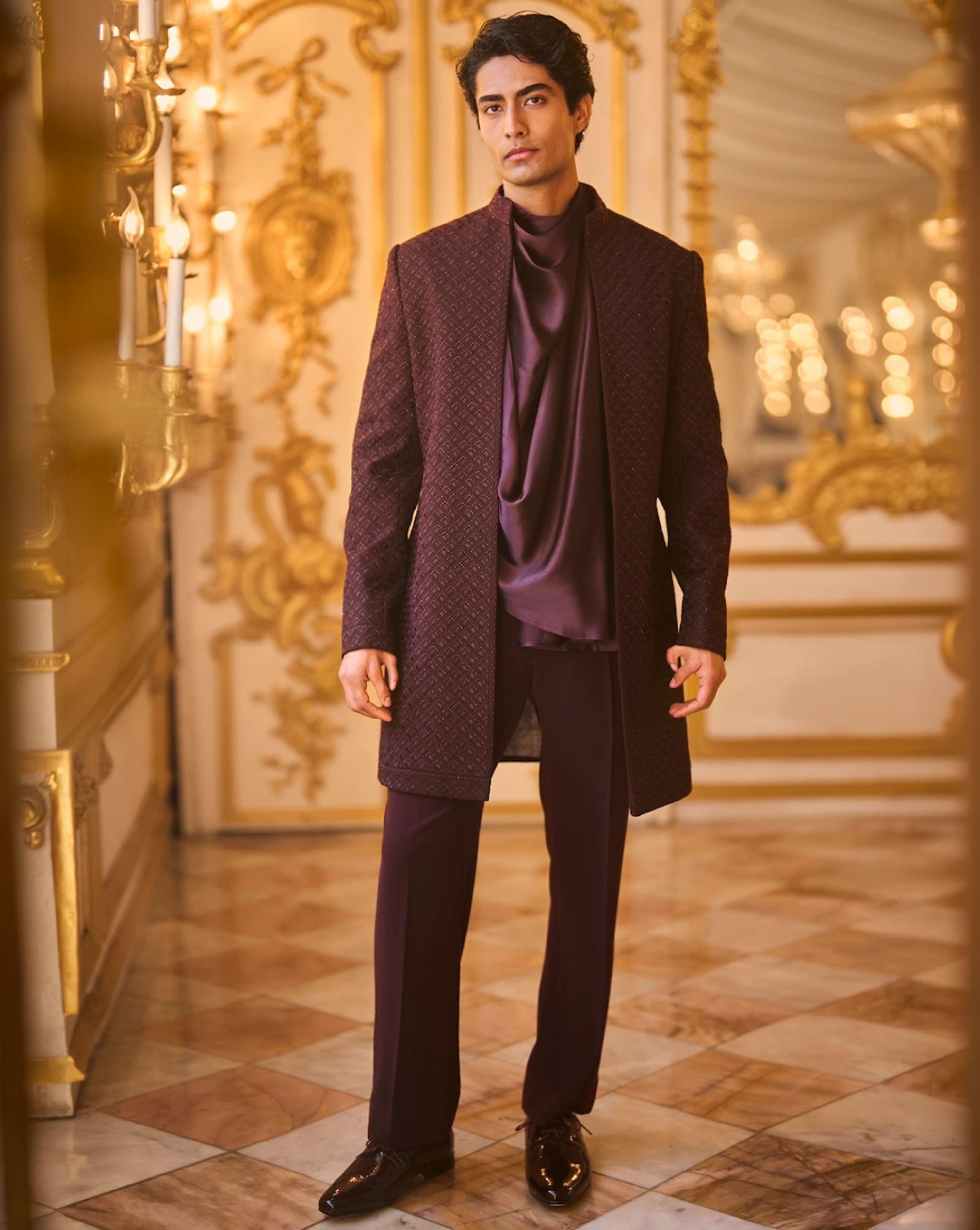 Wine Open Sherwani Set
