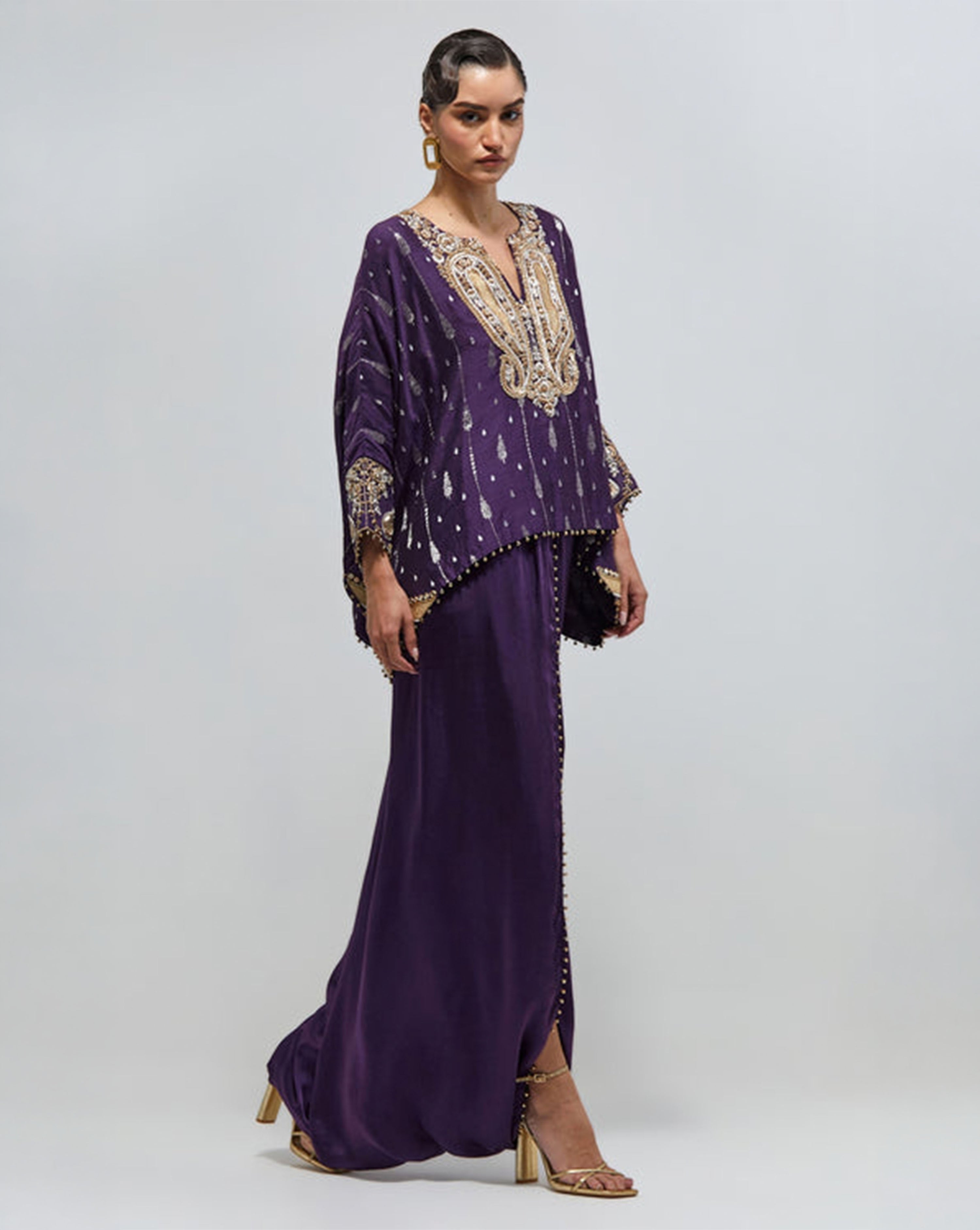 Zaya Purple Chiniya Silk Embroidered Top And Dhoti Skirt