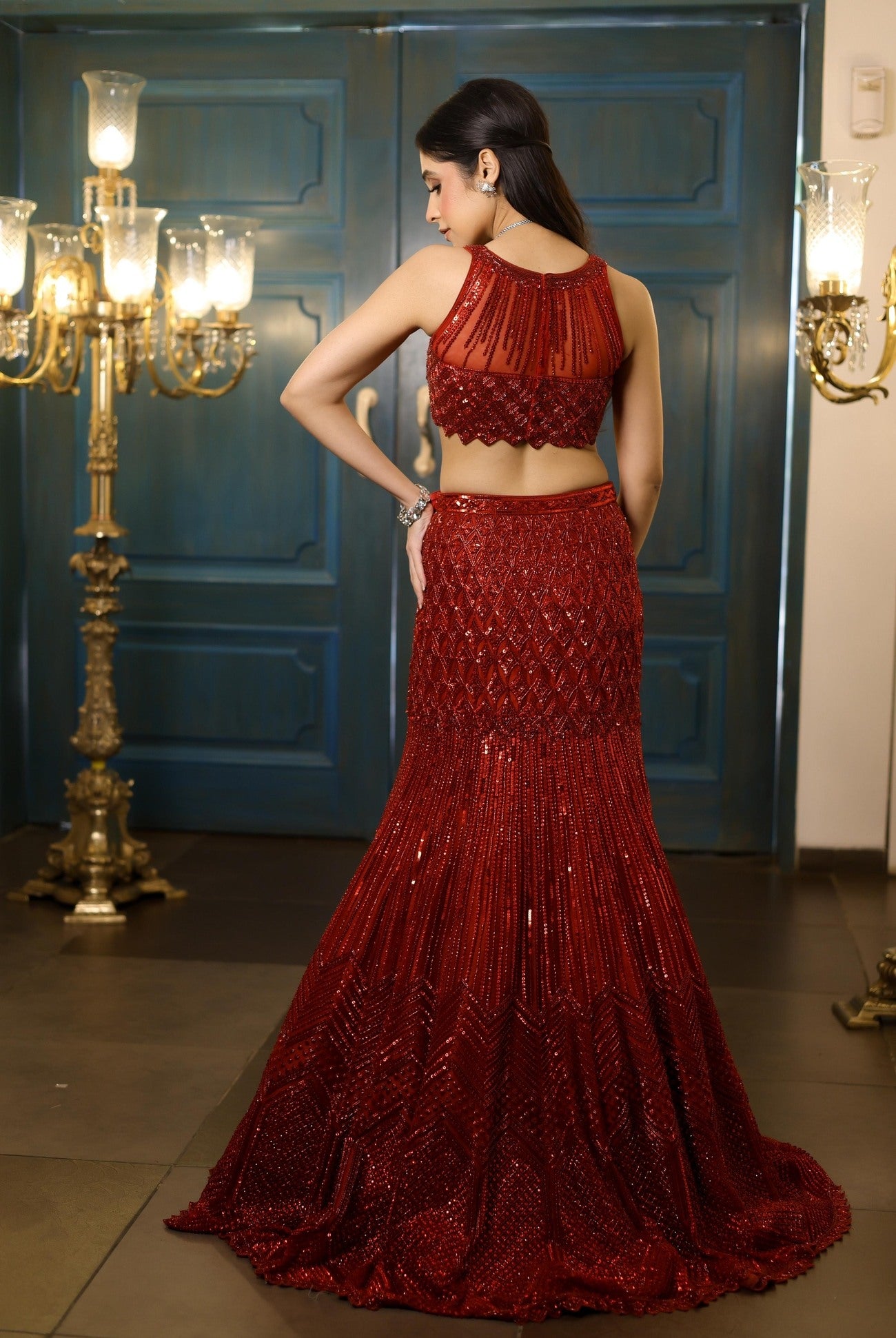 Red Caara Fishcut Lehenga - Ready to Ship