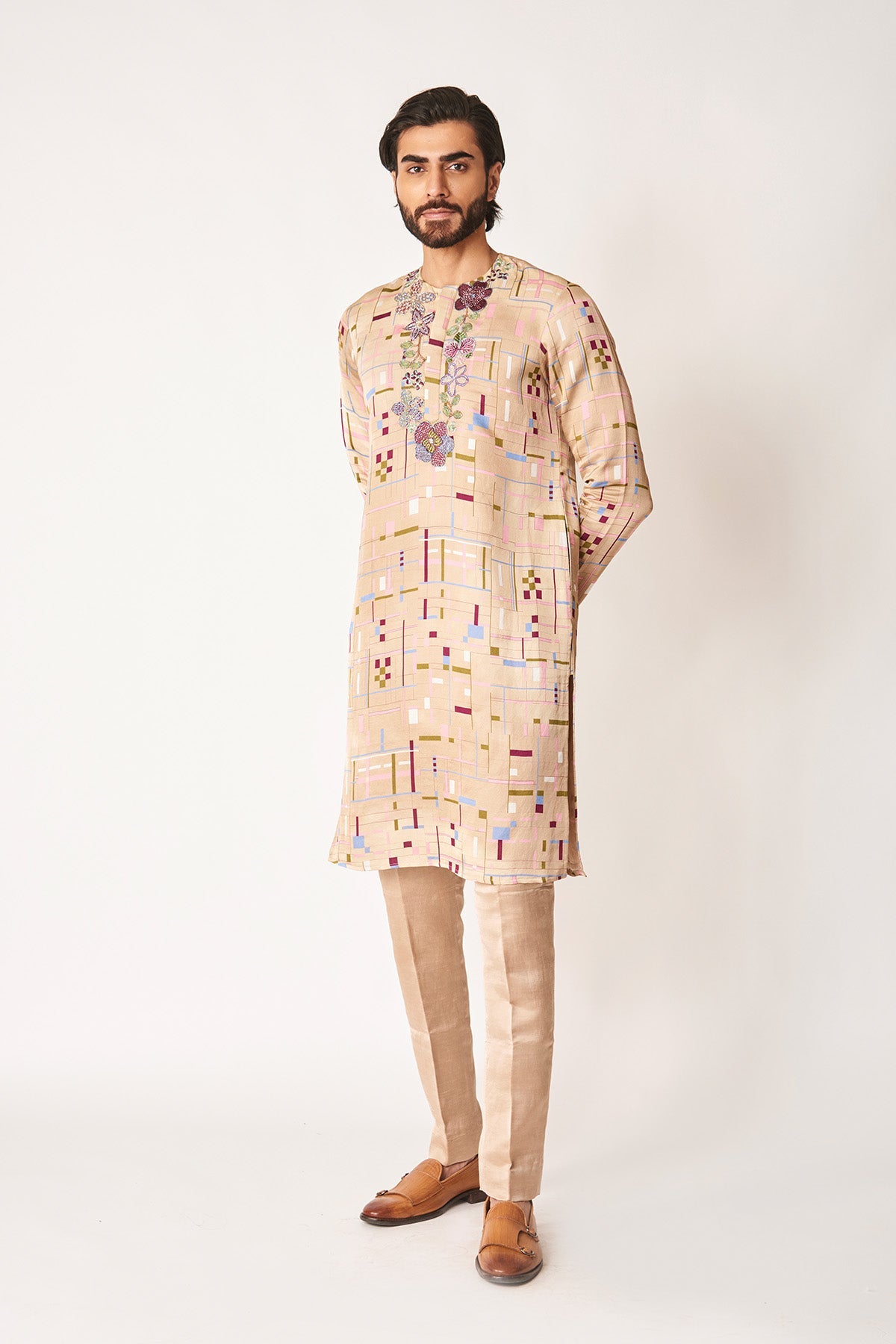 Soline - Mellow Apricot Viscose Linen Satin Kurta