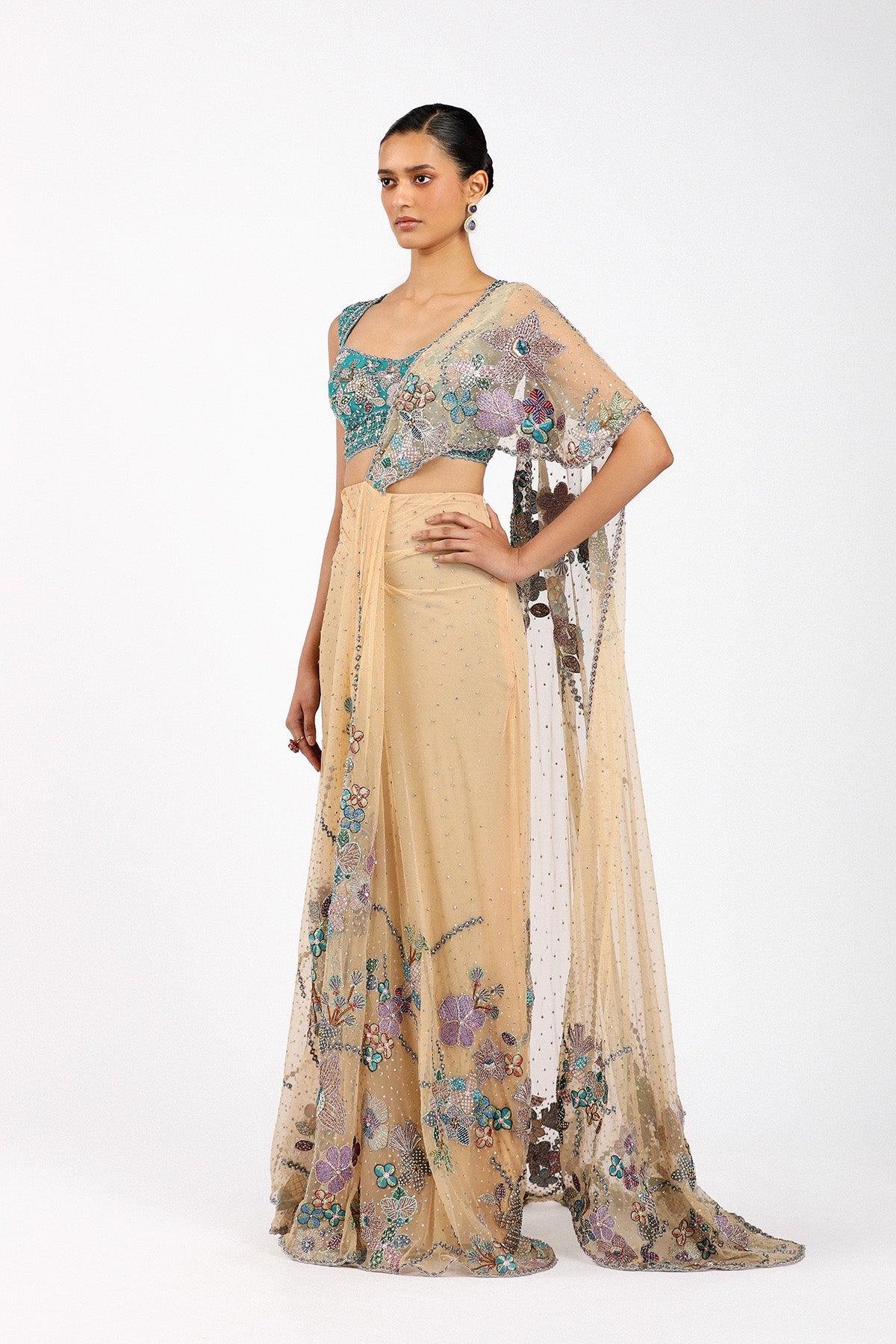 Stélla - Bisque Tulle Pre Draped Saree