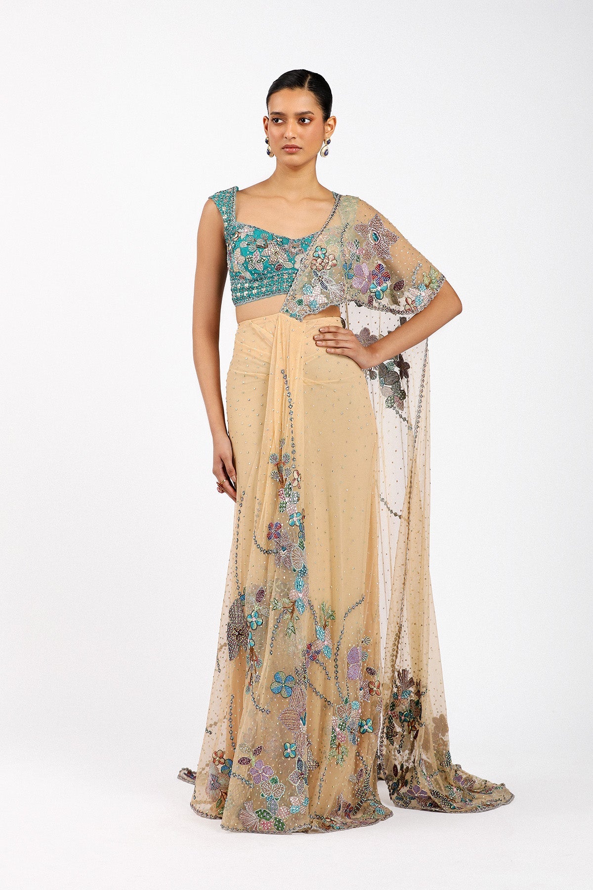 Stélla - Bisque Tulle Pre Draped Saree