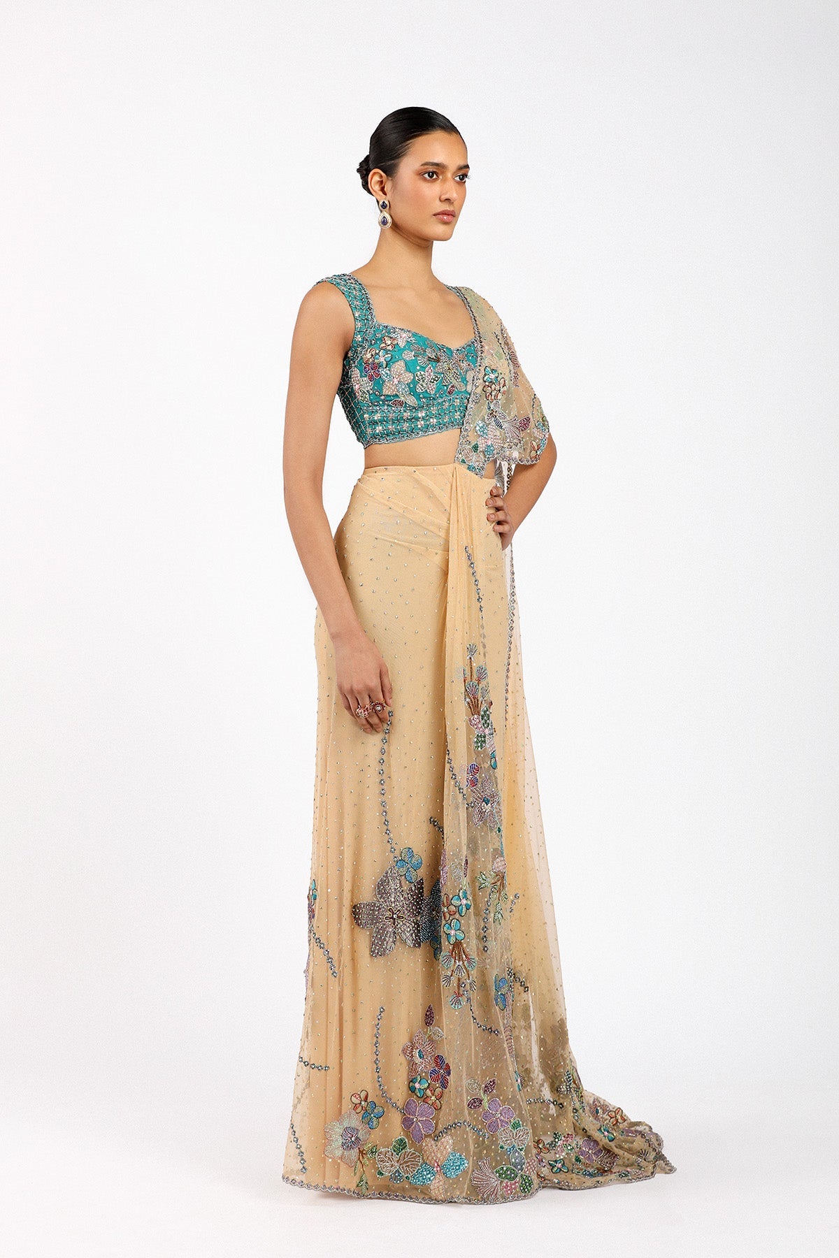 Stélla - Bisque Tulle Pre Draped Saree