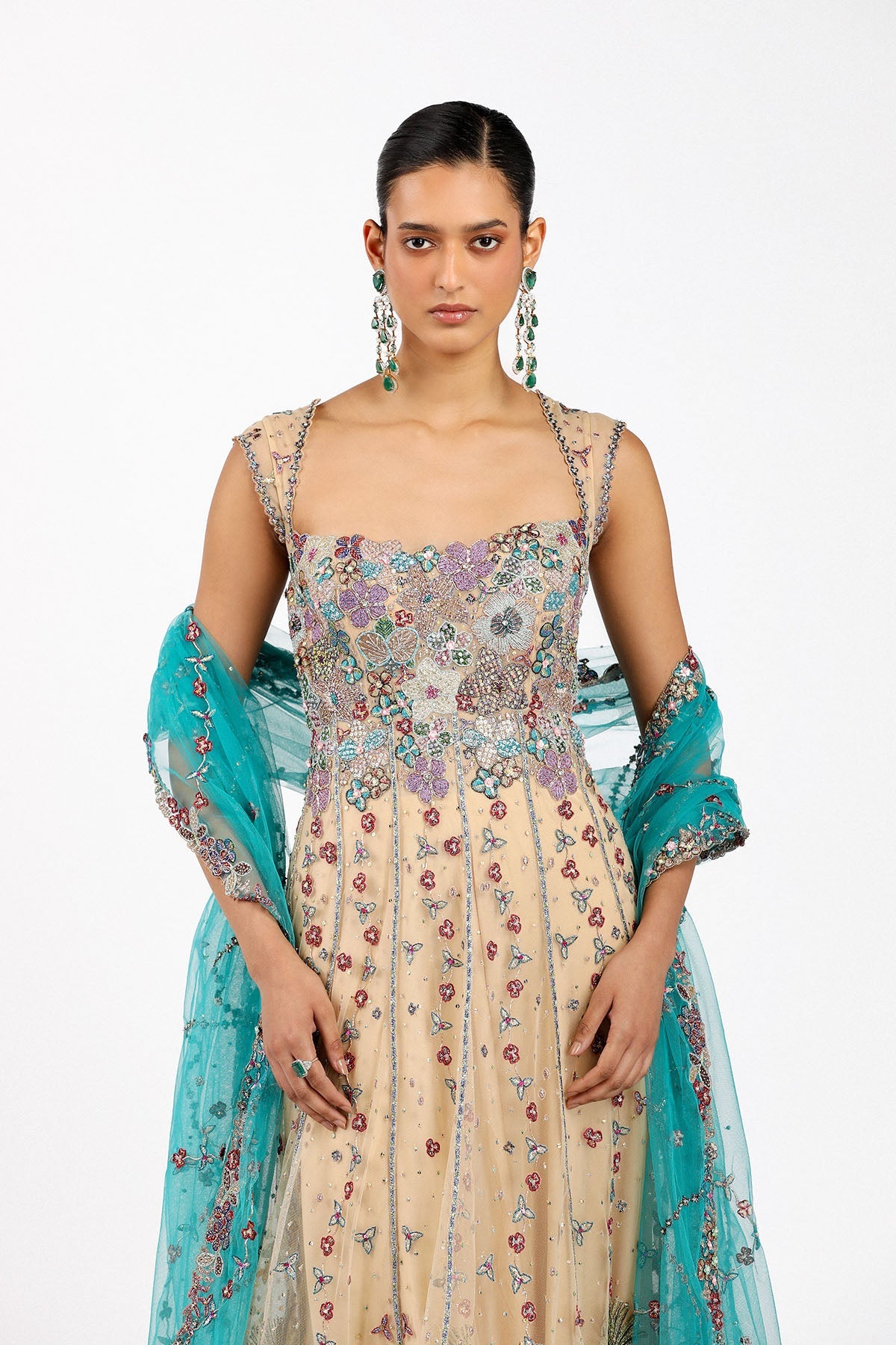 Déliane - Bisque Tulle Anarkali