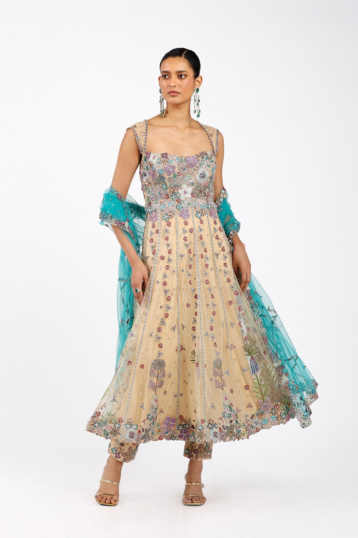 Déliane - Bisque Tulle Anarkali