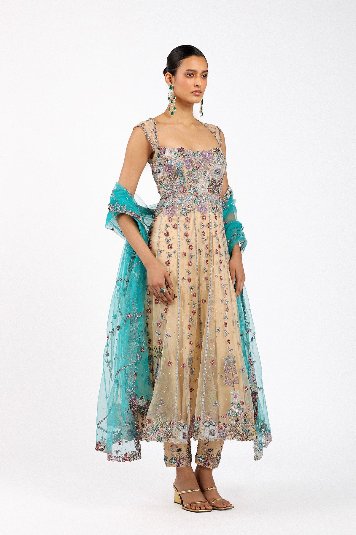 Déliane - Bisque Tulle Anarkali
