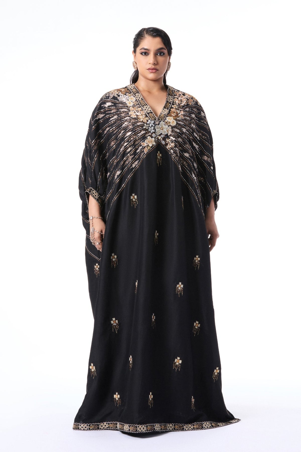 Noircrest - Black Dupion Silk Kaftan