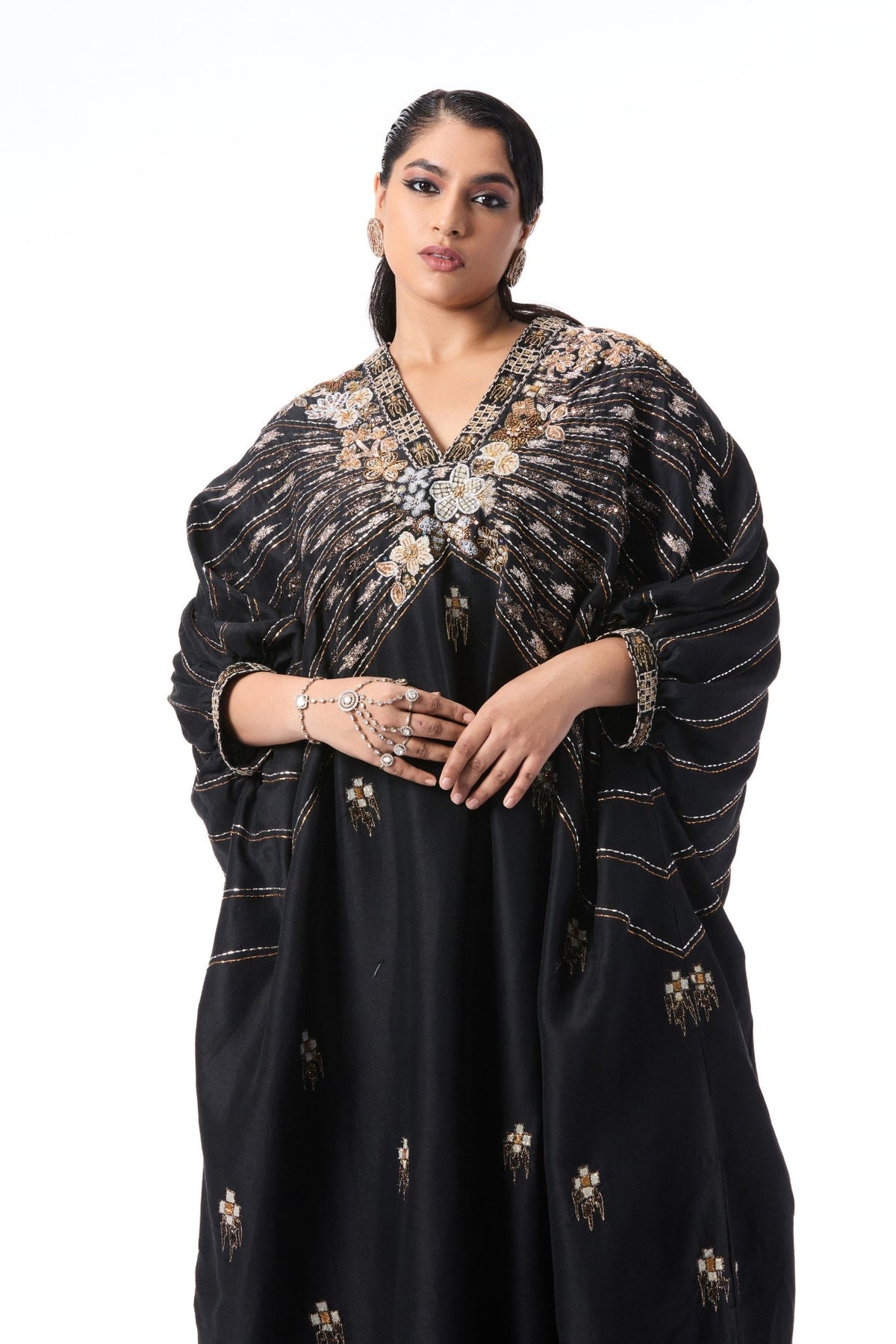 Noircrest - Black Dupion Silk Kaftan