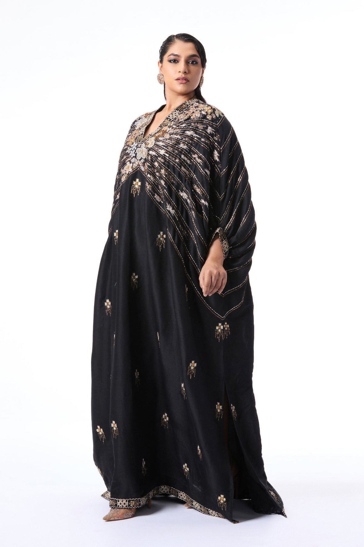 Noircrest - Black Dupion Silk Kaftan
