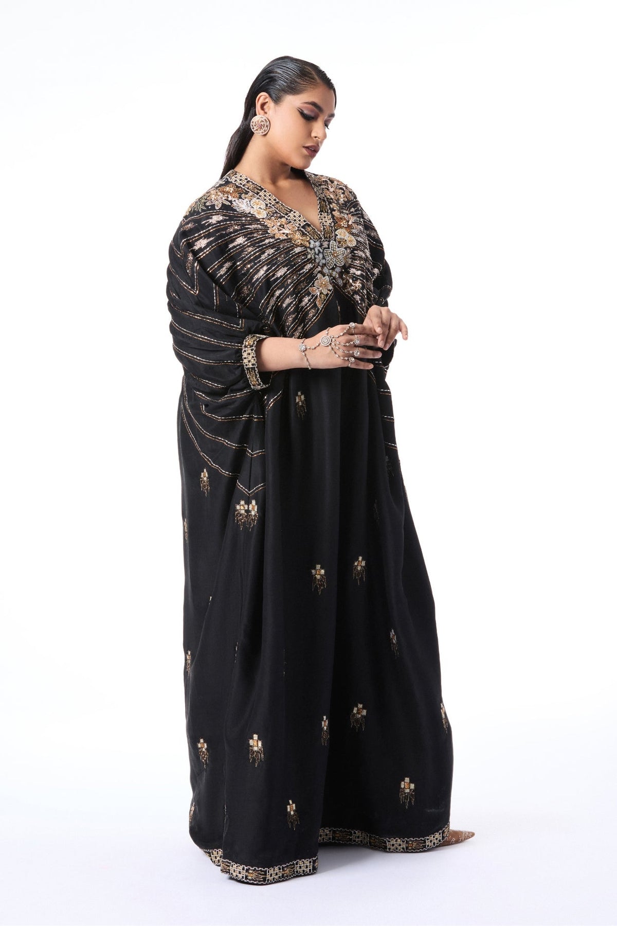 Noircrest - Black Dupion Silk Kaftan