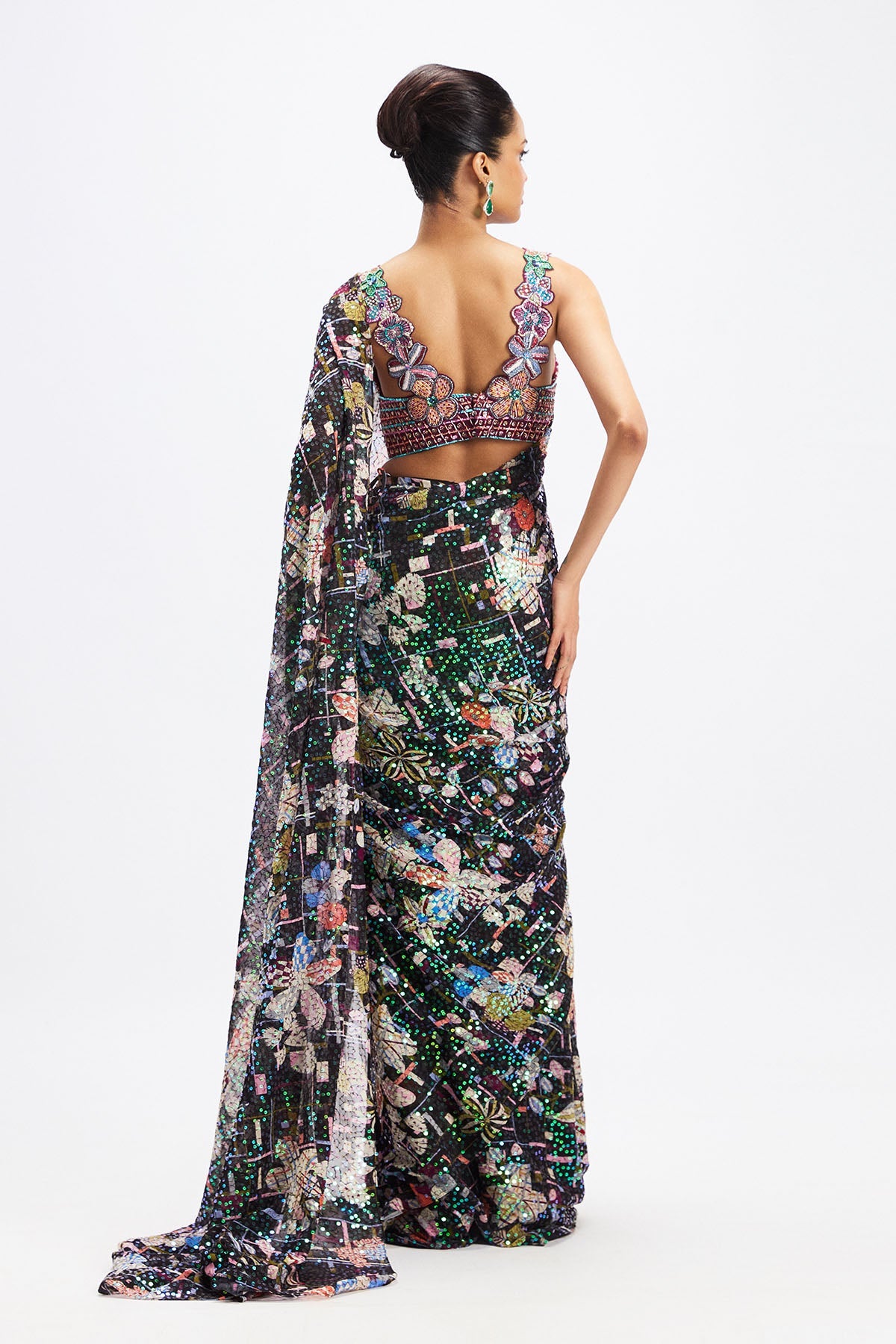 Noctura - Black Plum Sequin Tulle Saree