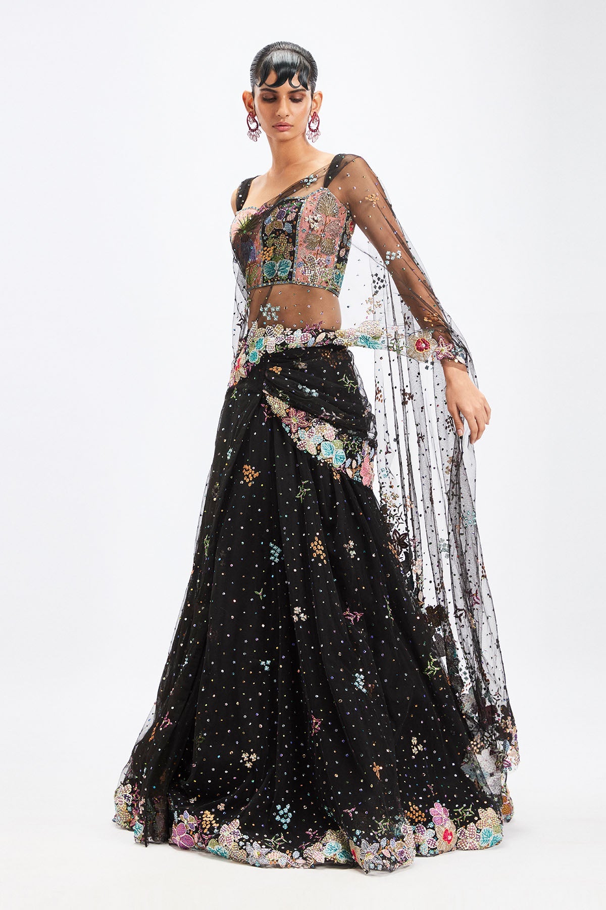 Delphinia - Black Tulle Saree