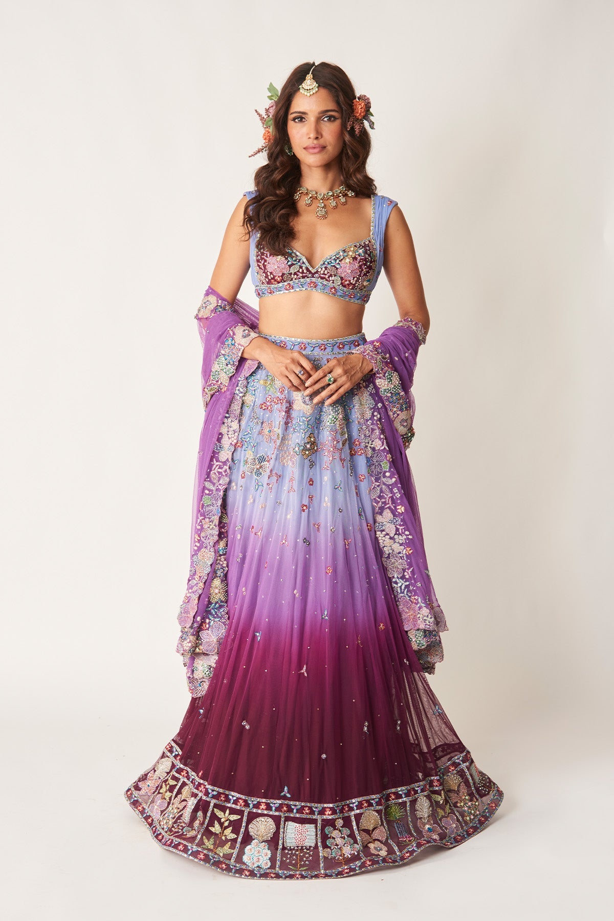 Mirabelle - Blue-Plum Tulle Lehenga