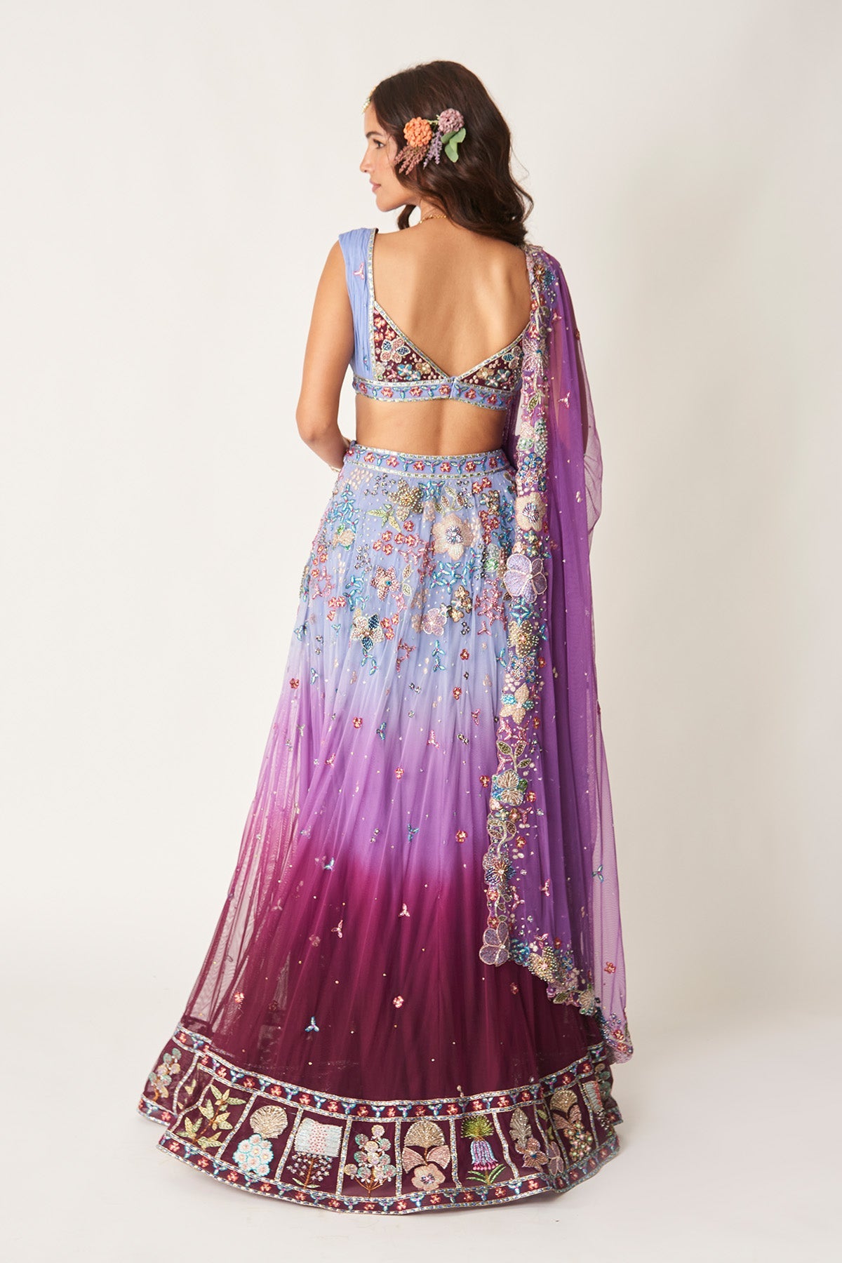 Mirabelle - Blue-Plum Tulle Lehenga
