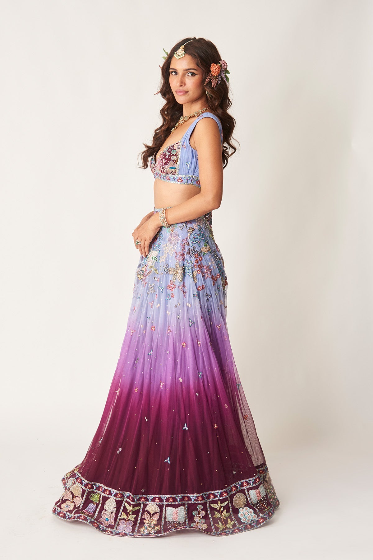Mirabelle - Blue-Plum Tulle Lehenga