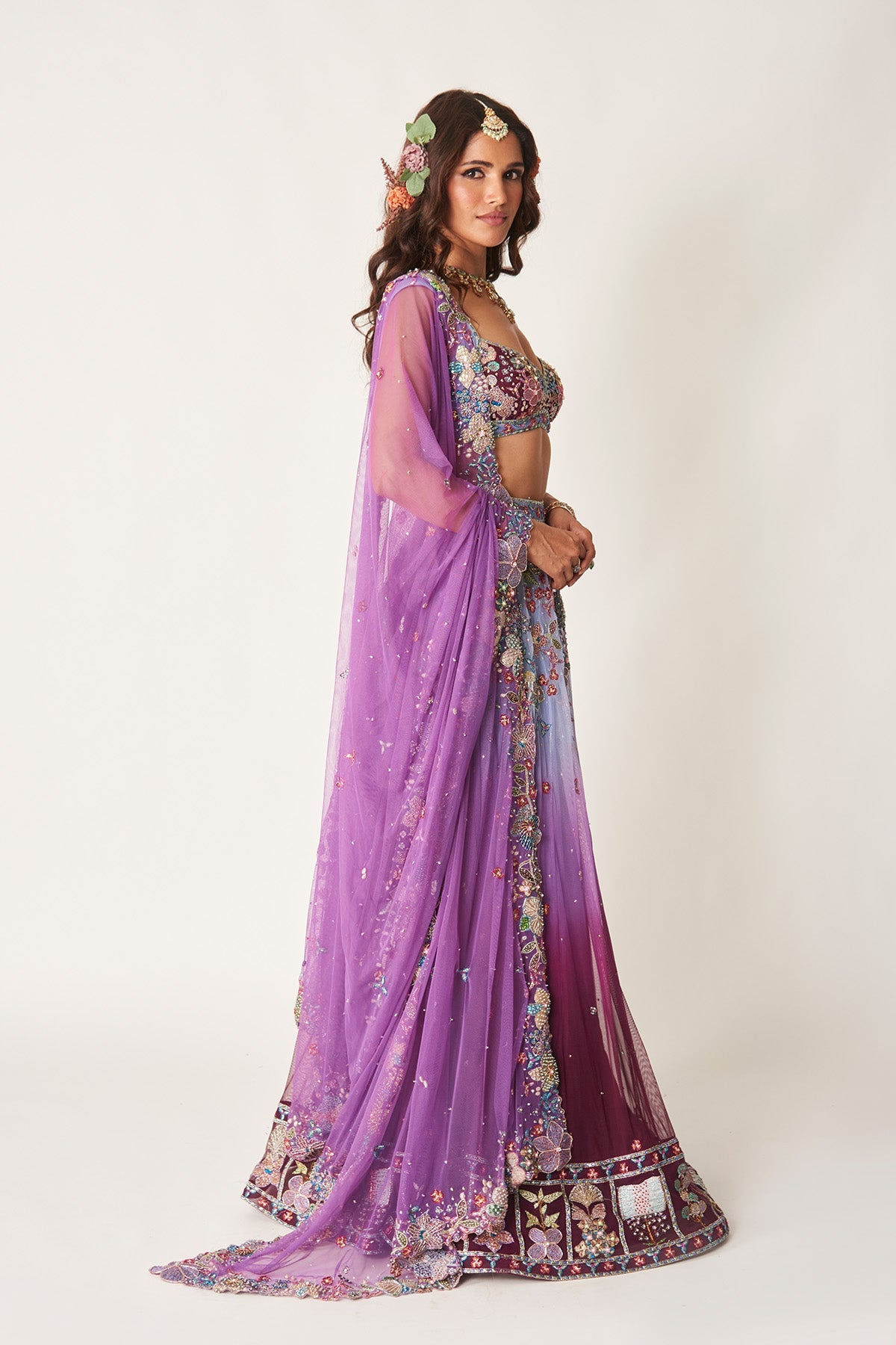 Mirabelle - Blue-Plum Tulle Lehenga