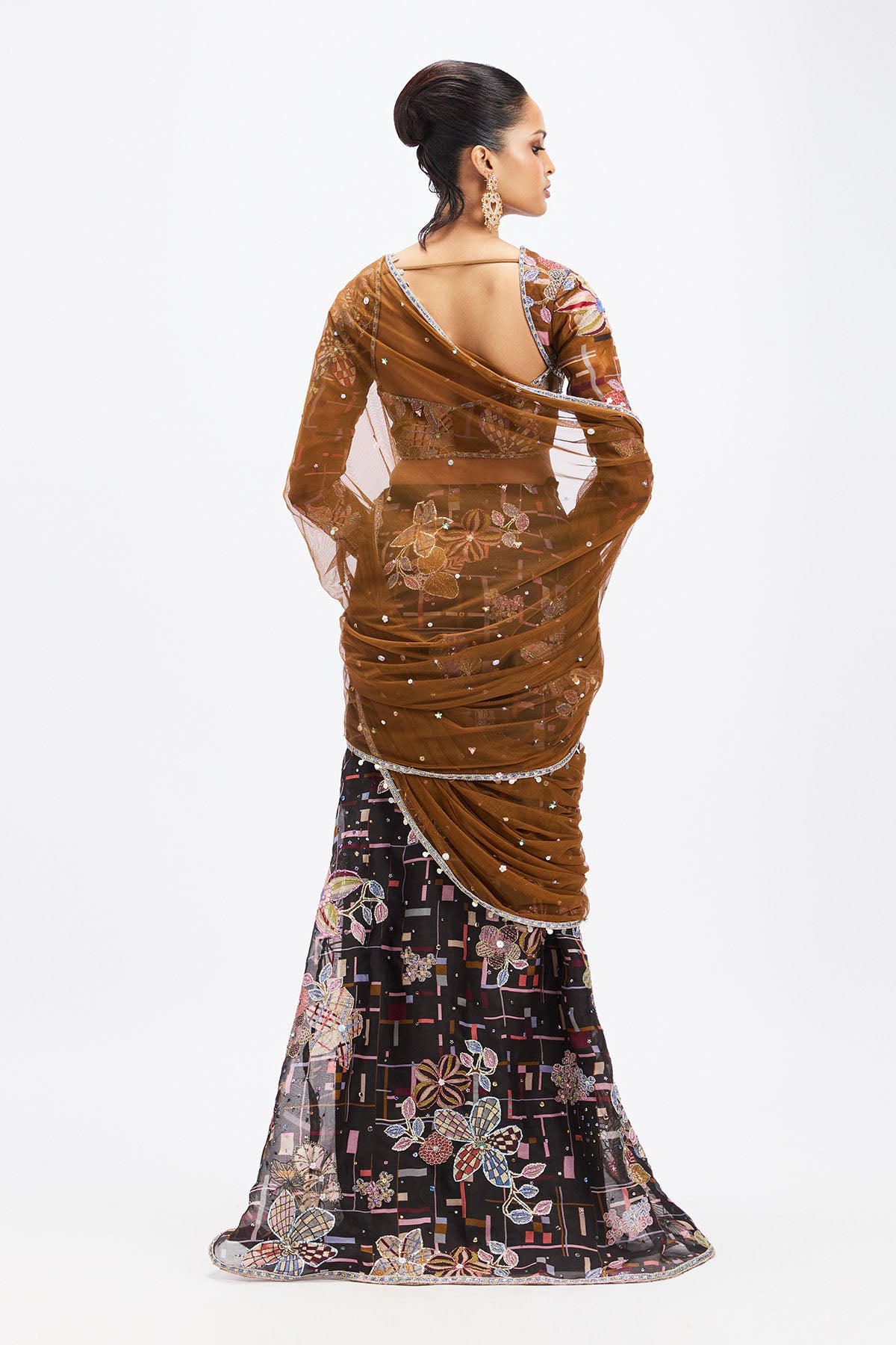 Sépia - Coffee Black Organza Saree