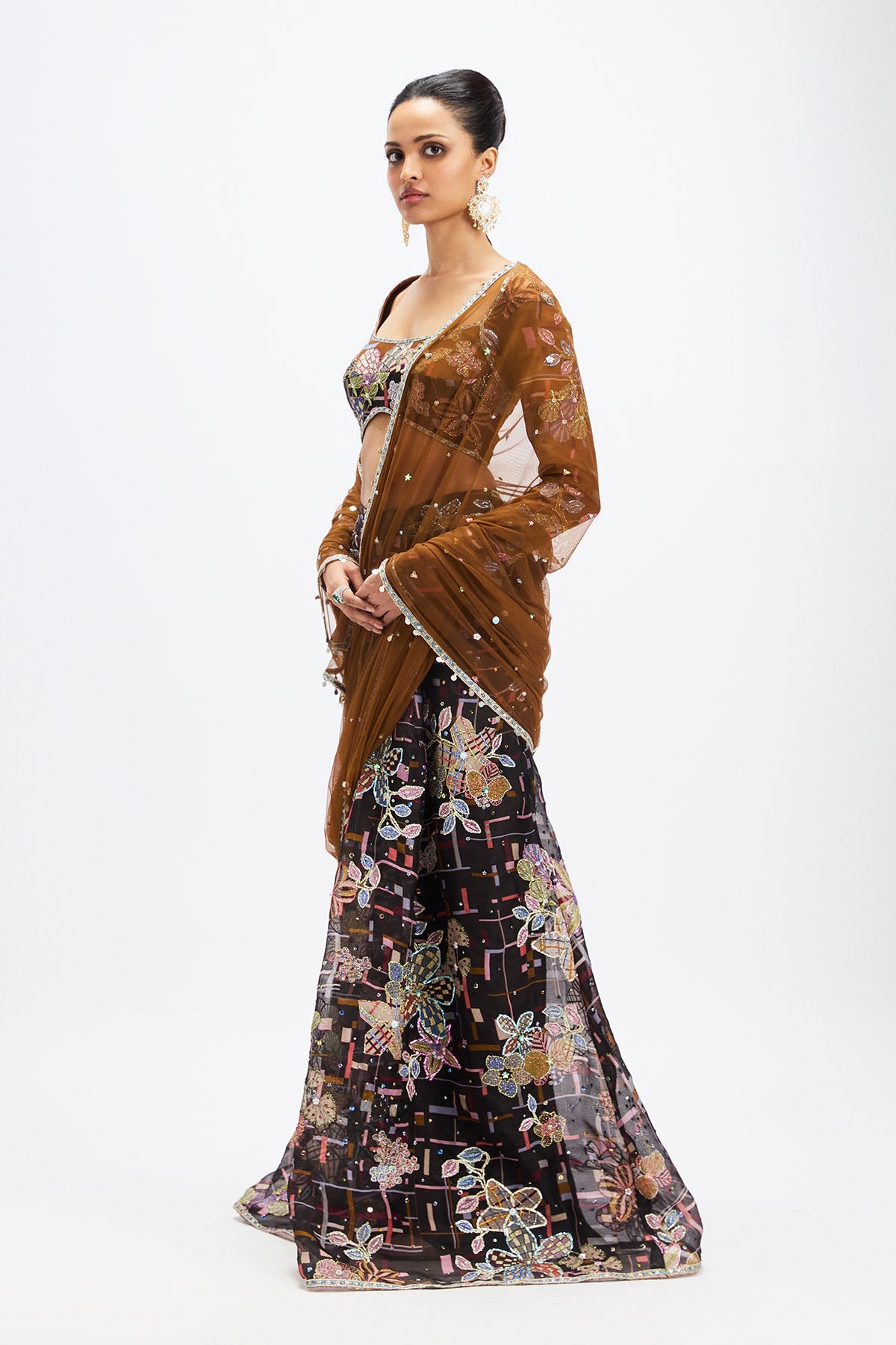 Sépia - Coffee Black Organza Saree
